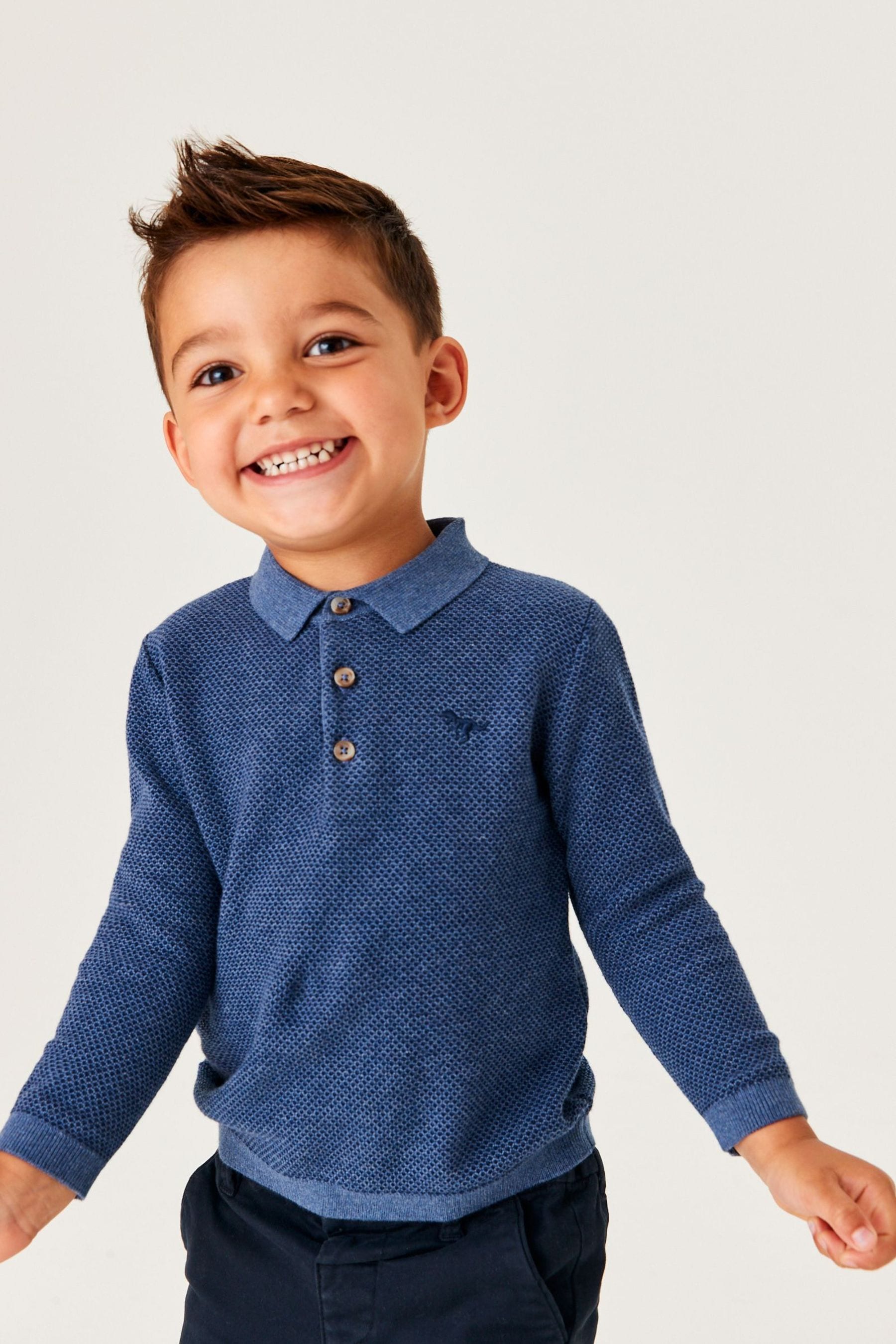 Navy Blue Long Sleeve Plain Polo Shirt (3mths-7yrs)