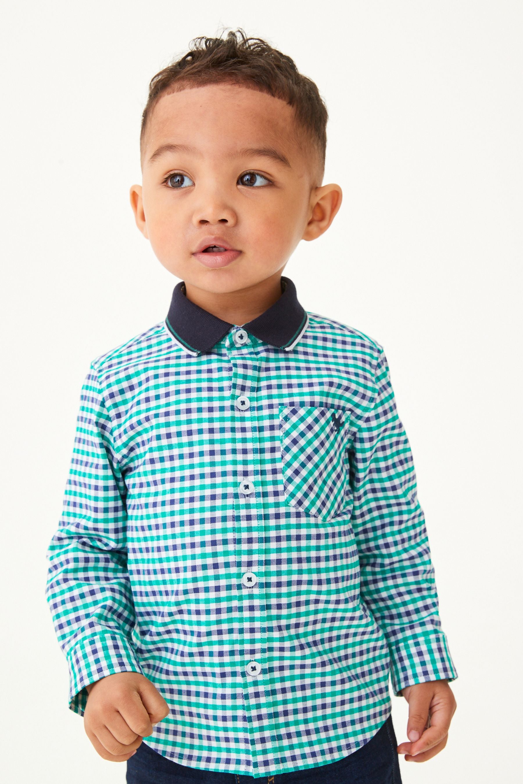 Green/Navy Blue Gingham Check Oxford Shirt (3mths-7yrs)