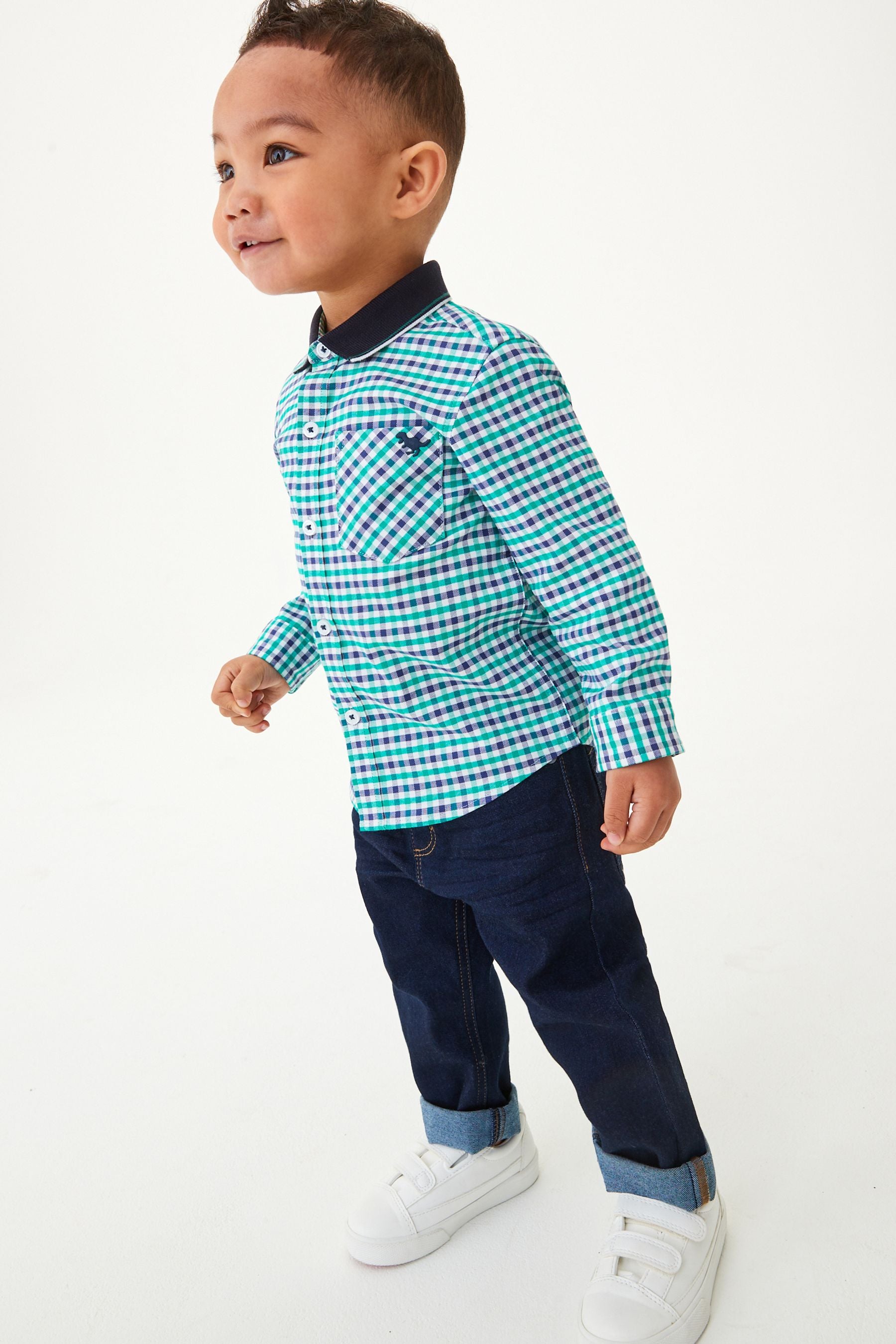 Green/Navy Blue Gingham Check Oxford Shirt (3mths-7yrs)