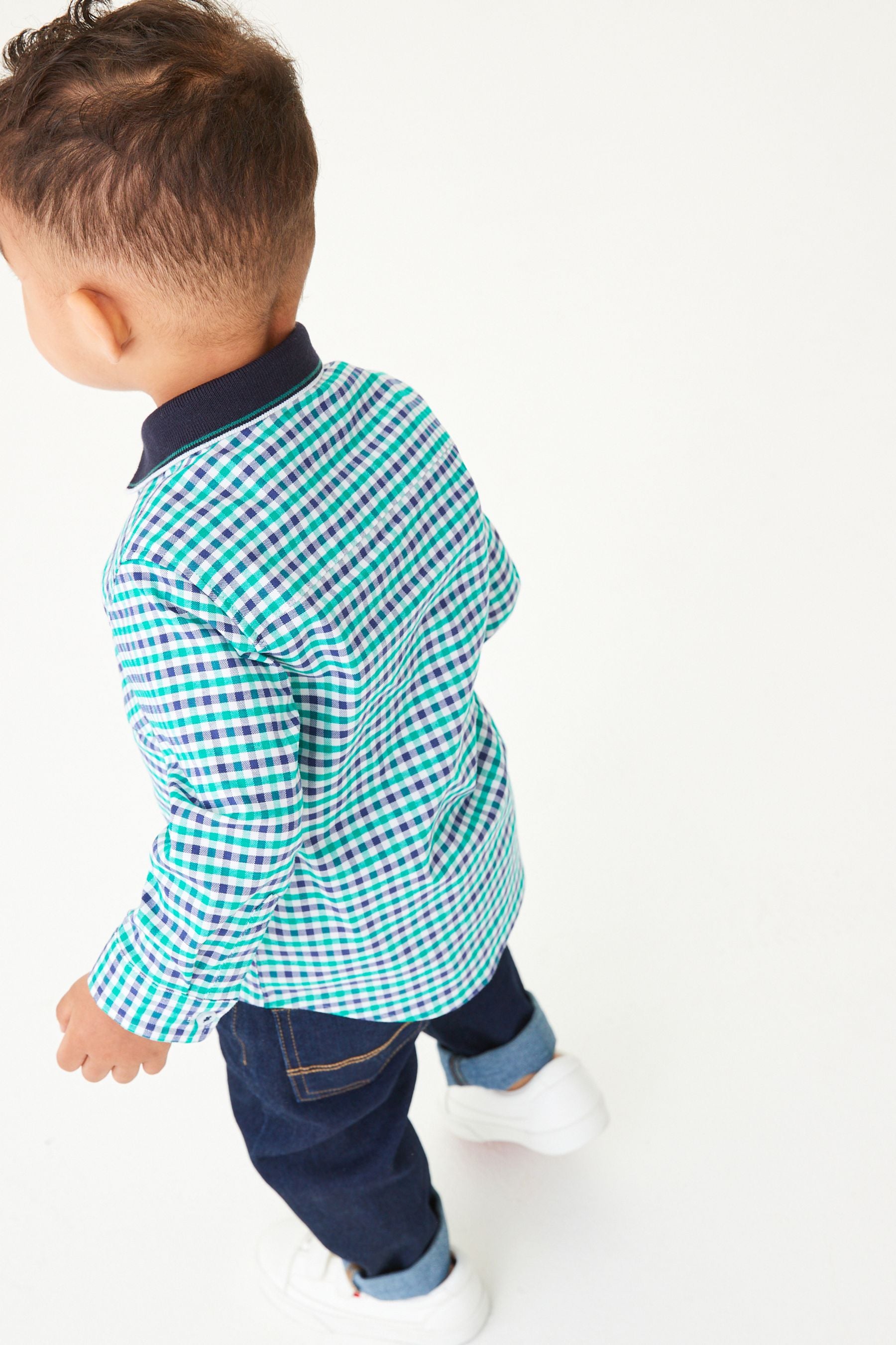 Green/Navy Blue Gingham Check Oxford Shirt (3mths-7yrs)