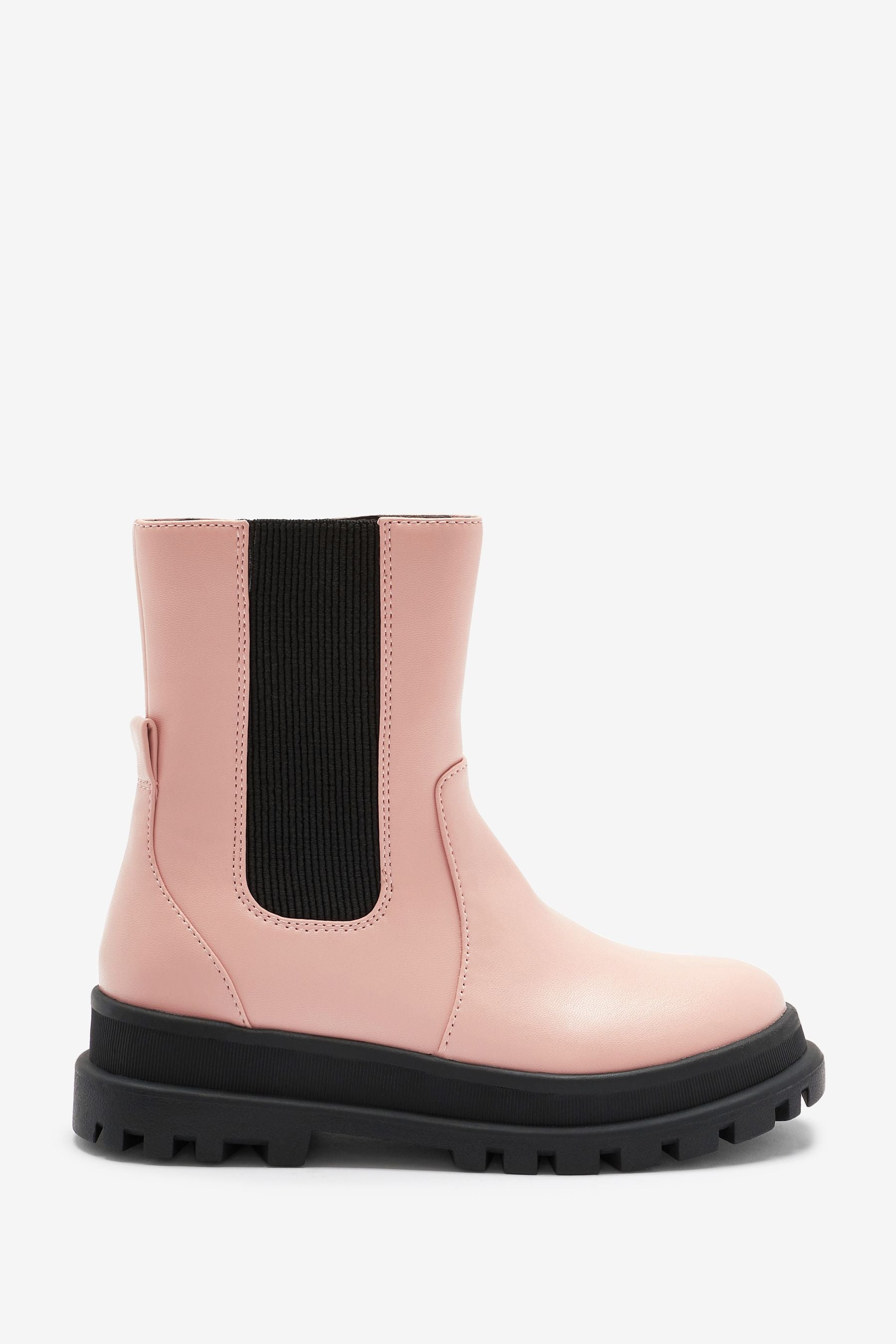 Pink Mid Height Chunky Boots