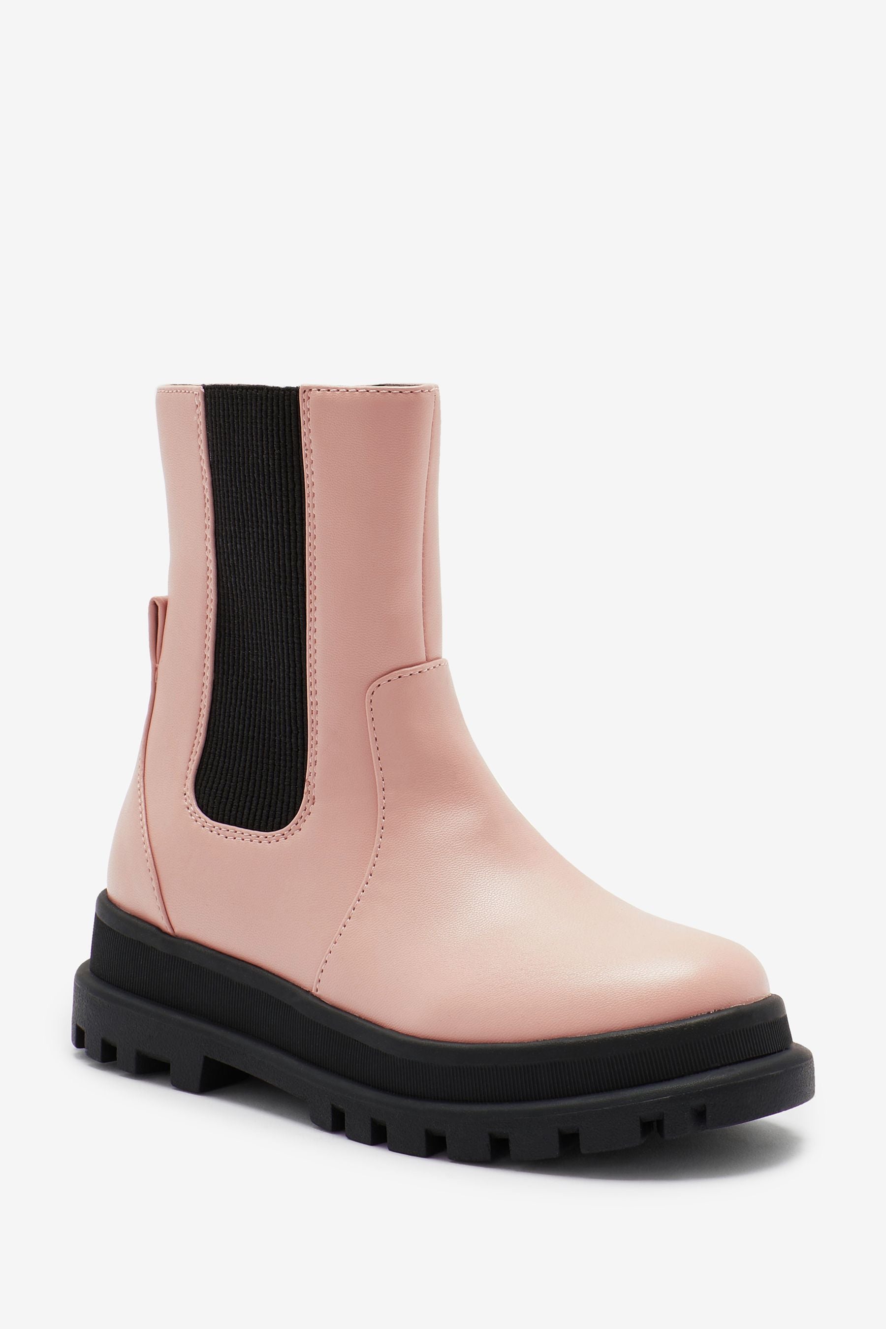 Pink Mid Height Chunky Boots