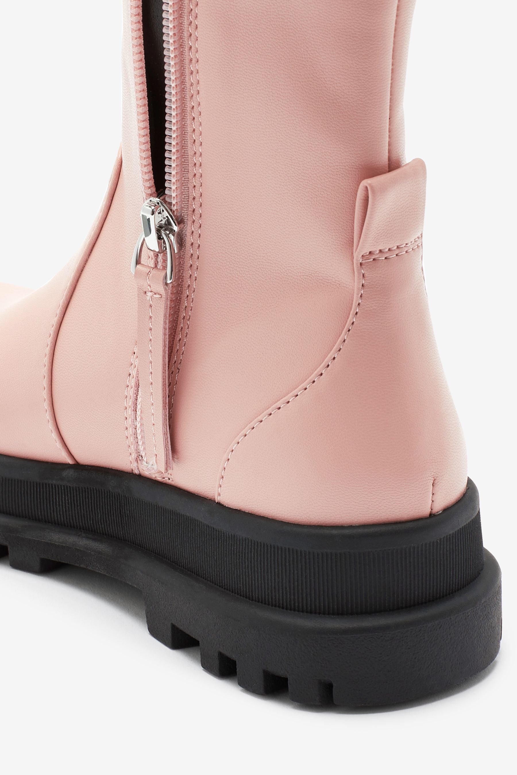 Pink Mid Height Chunky Boots