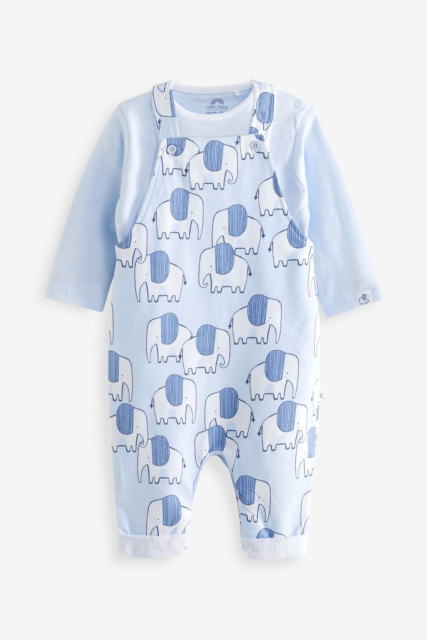 Blue 2 Piece Elephant Dungarees And Bodysuit Set (0mths-2yrs)