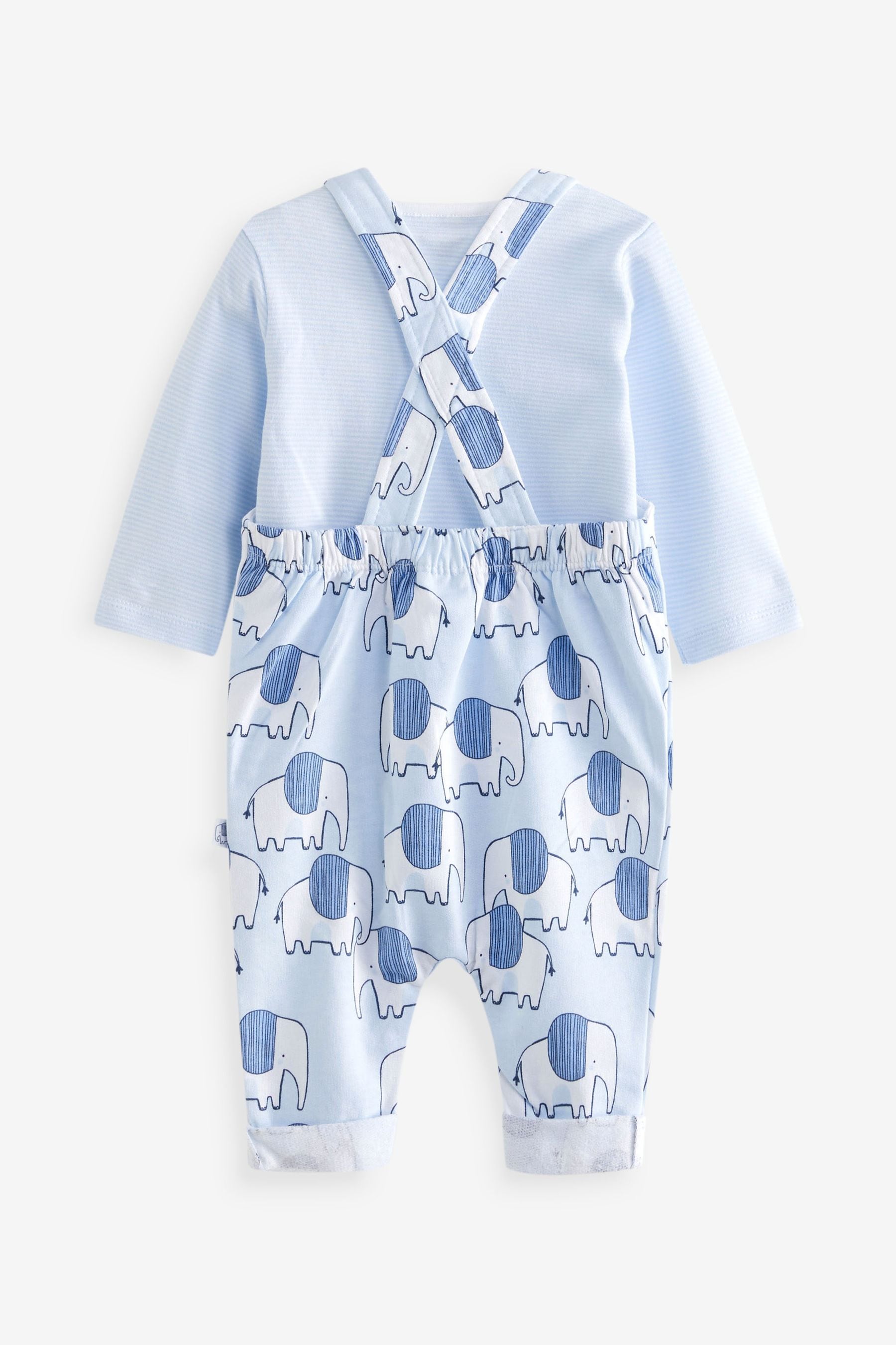 Blue 2 Piece Elephant Dungarees And Bodysuit Set (0mths-2yrs)