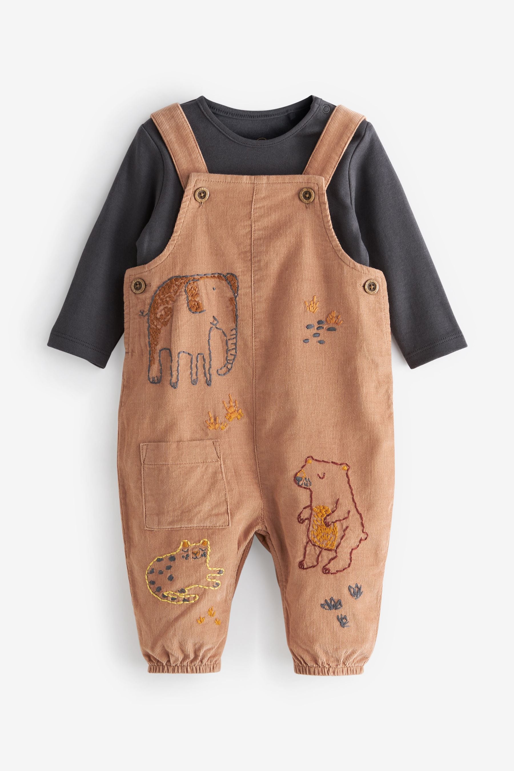 Rust Brown 2 Piece Cord Dungarees With Bodysuit (0mths-2yrs)