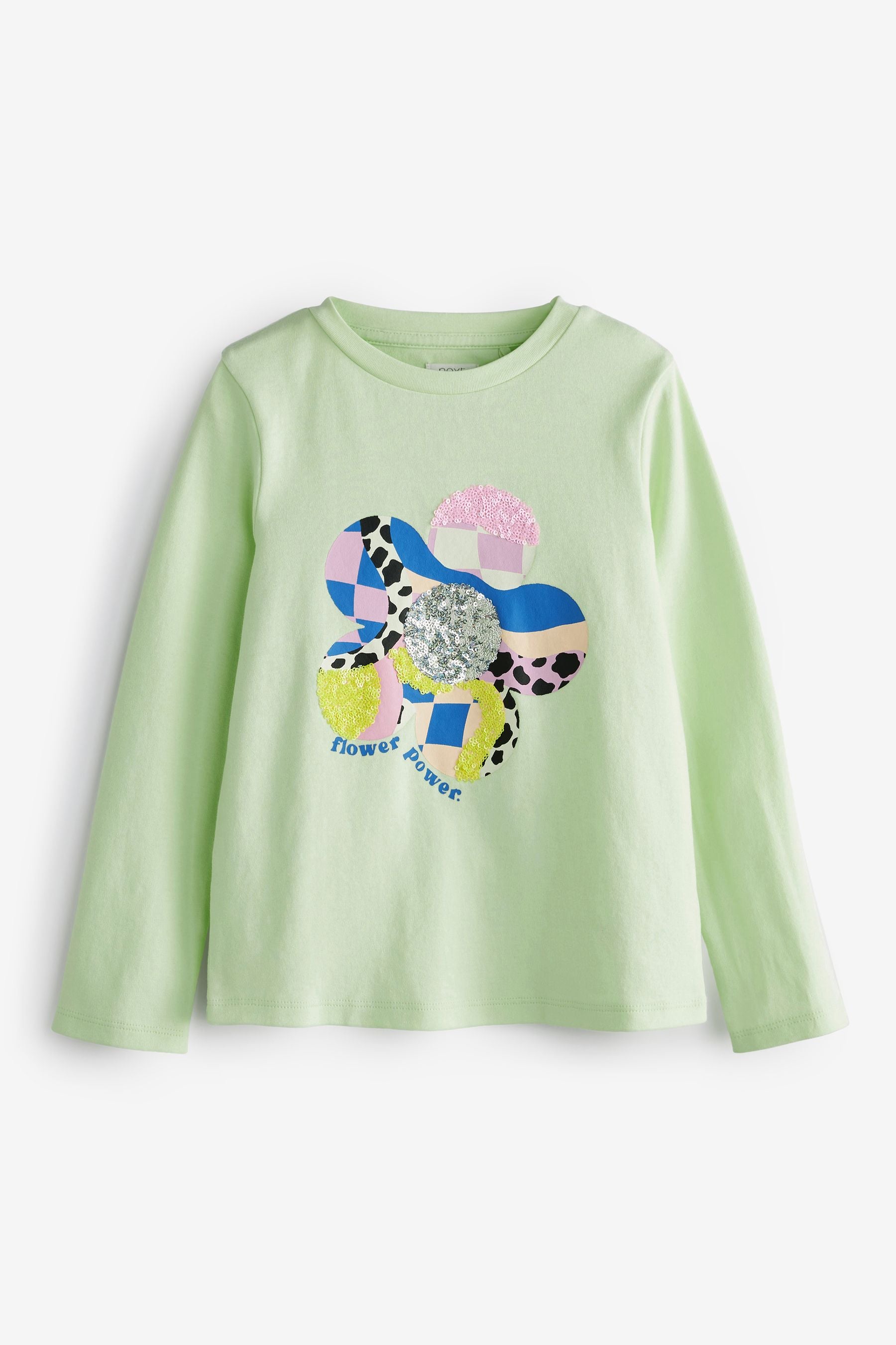 Mint Green Mint Green Sequin Flower Power Long Sleeve T-Shirt (3-16yrs)