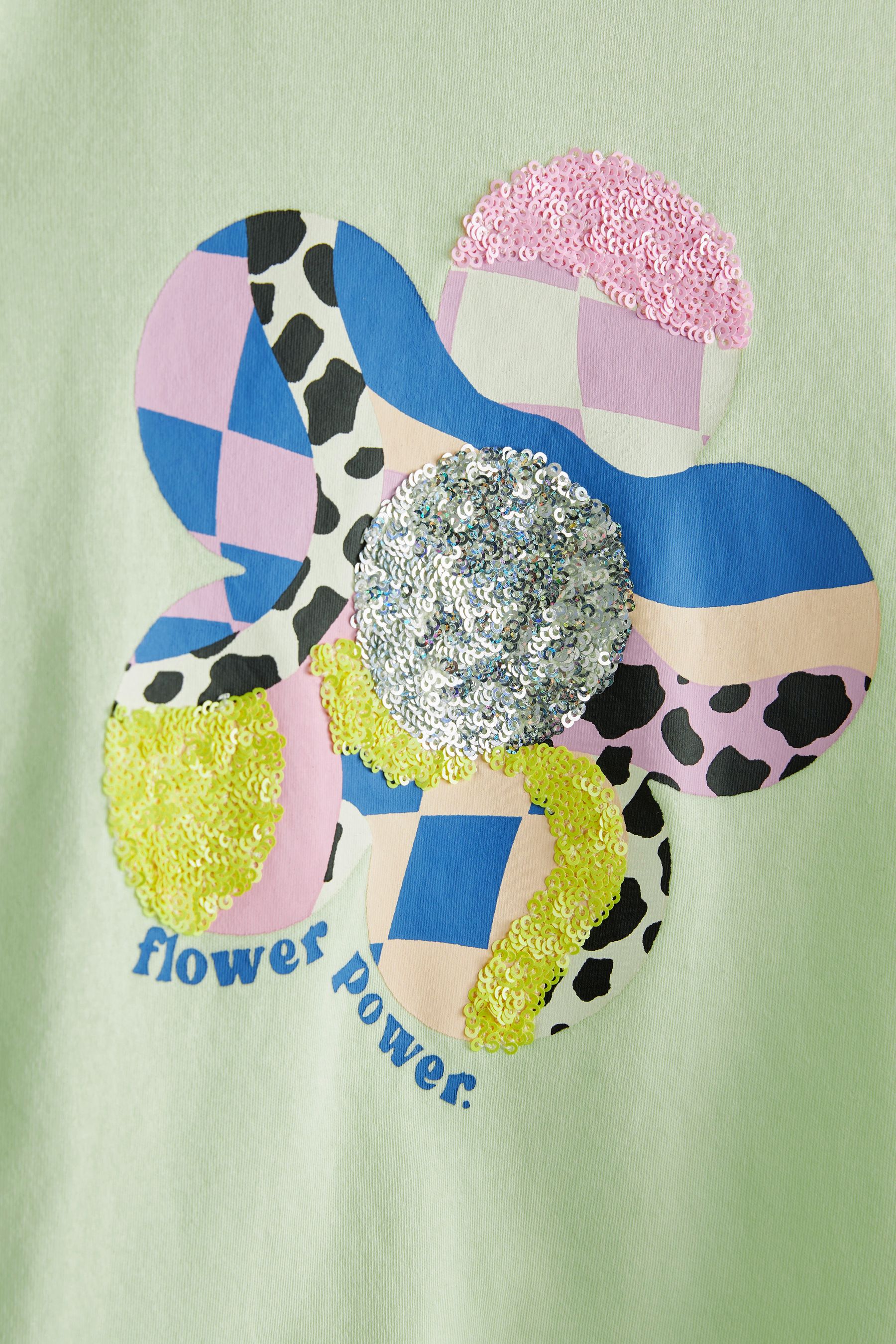 Mint Green Mint Green Sequin Flower Power Long Sleeve T-Shirt (3-16yrs)