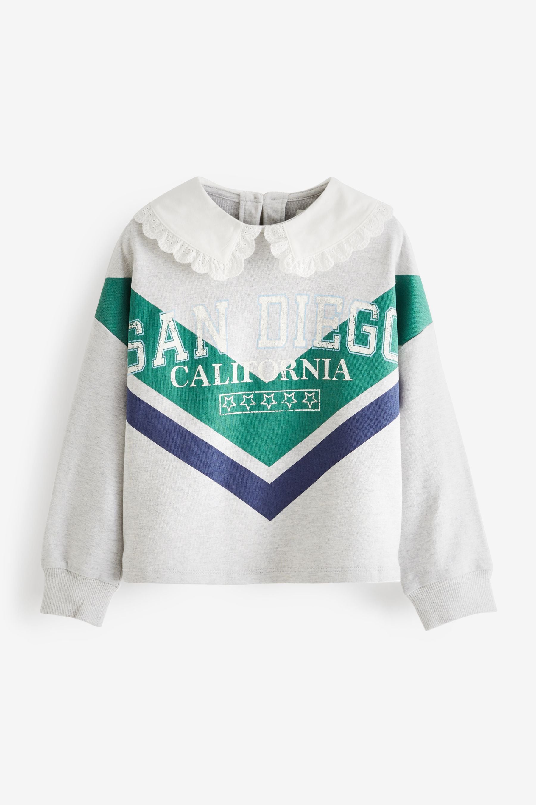 Green/Ecru White Slogan Sporty Lace Collar Sweatshirt (3-16yrs)