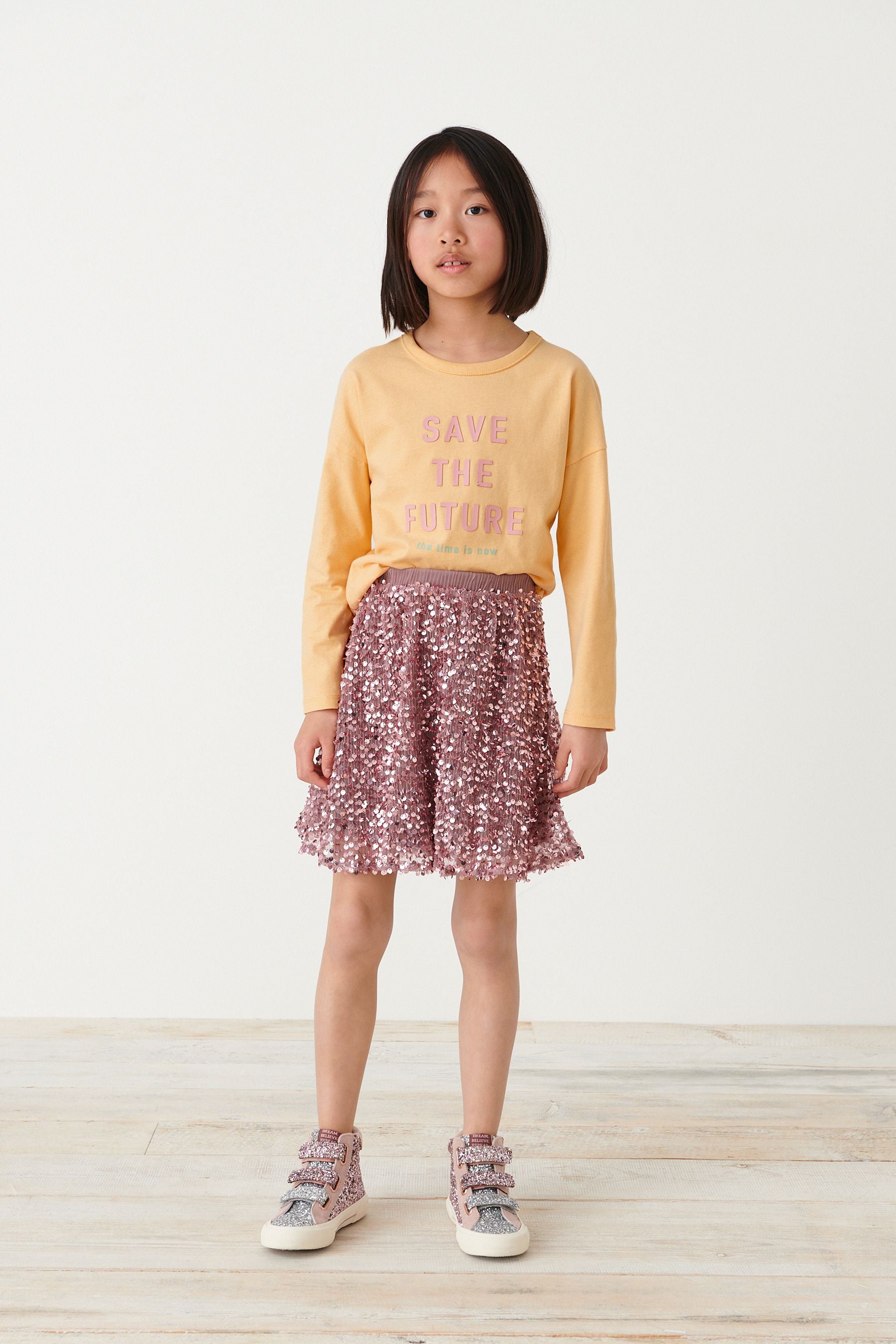 Buttermilk Yellow Save The Future Slogan Top (3-16yrs)