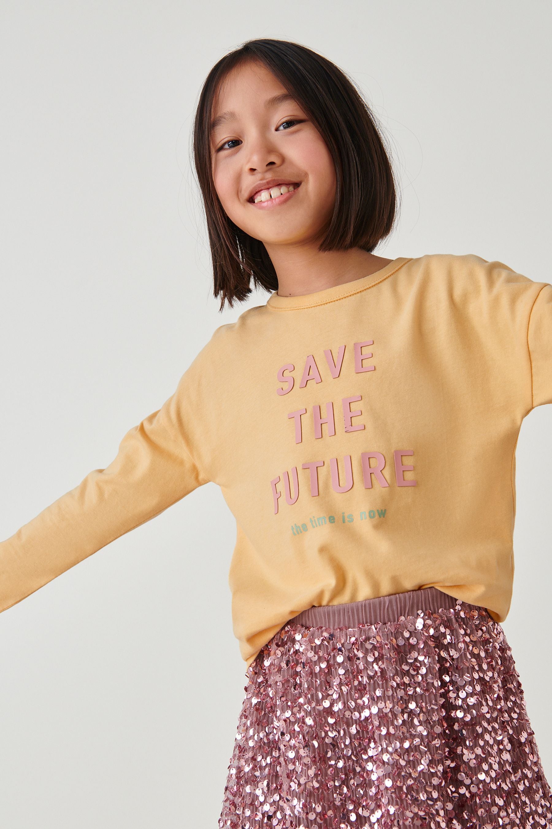 Buttermilk Yellow Save The Future Slogan Top (3-16yrs)