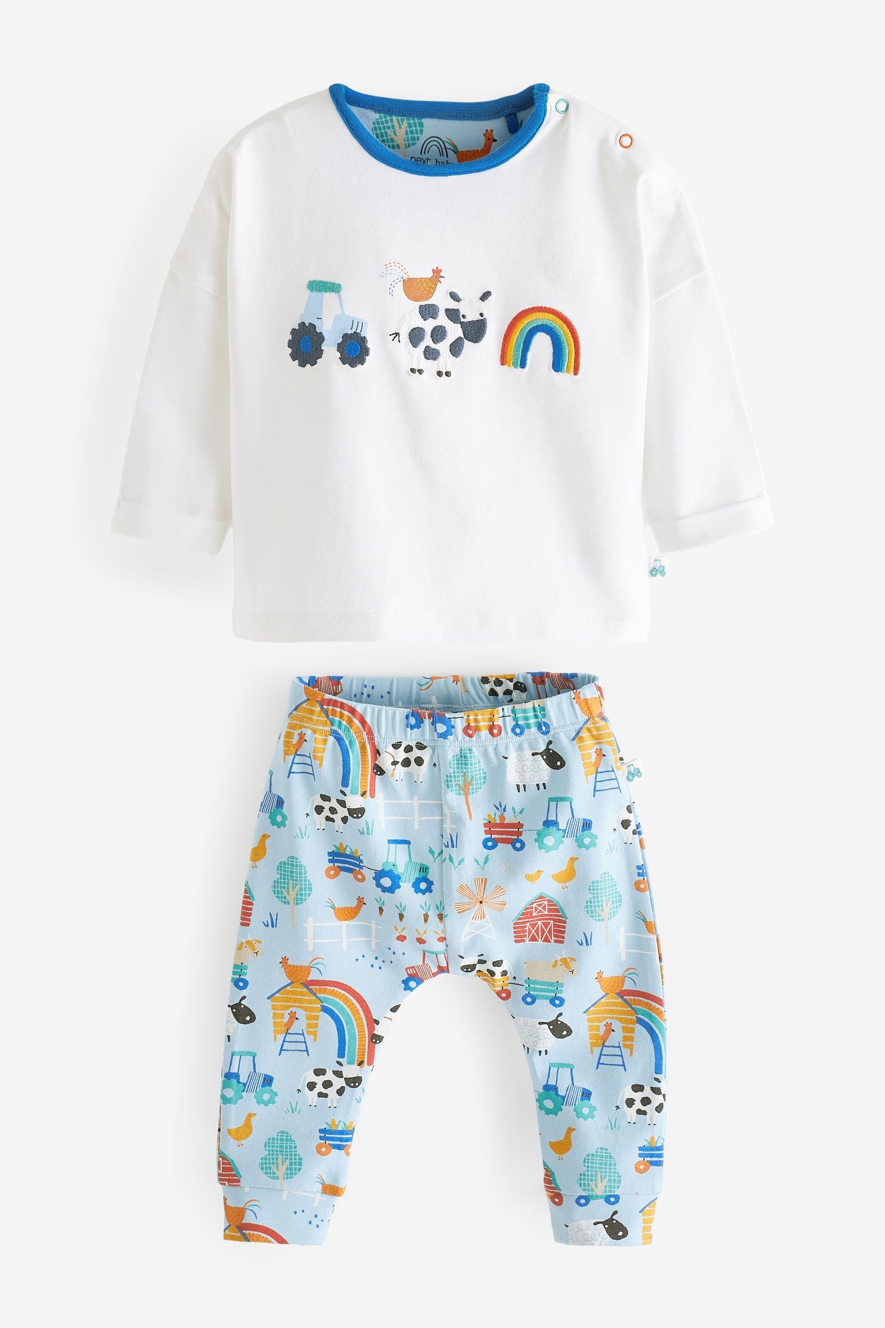 White and Blue Farm Baby T-Shirt And Leggings 2 Piece Set