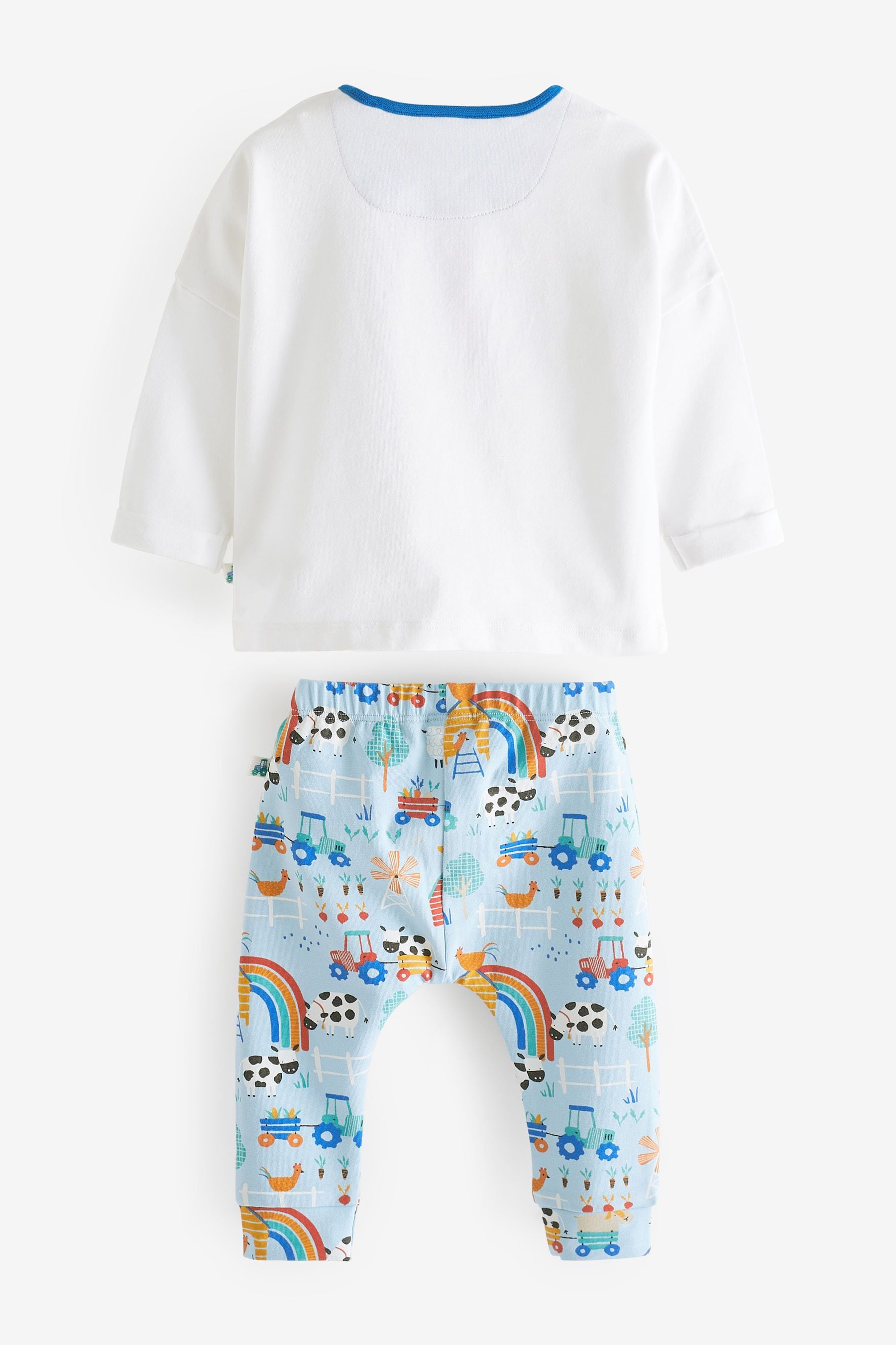 White and Blue Farm Baby T-Shirt And Leggings 2 Piece Set