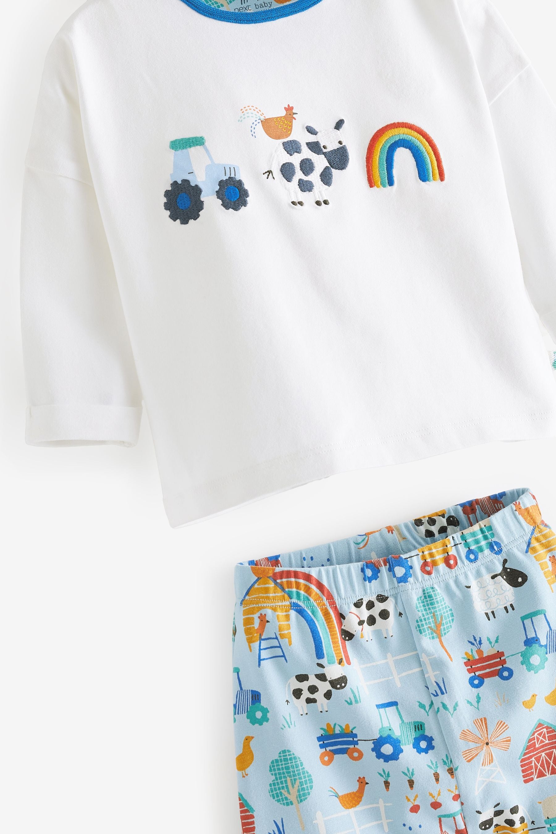 White and Blue Farm Baby T-Shirt And Leggings 2 Piece Set