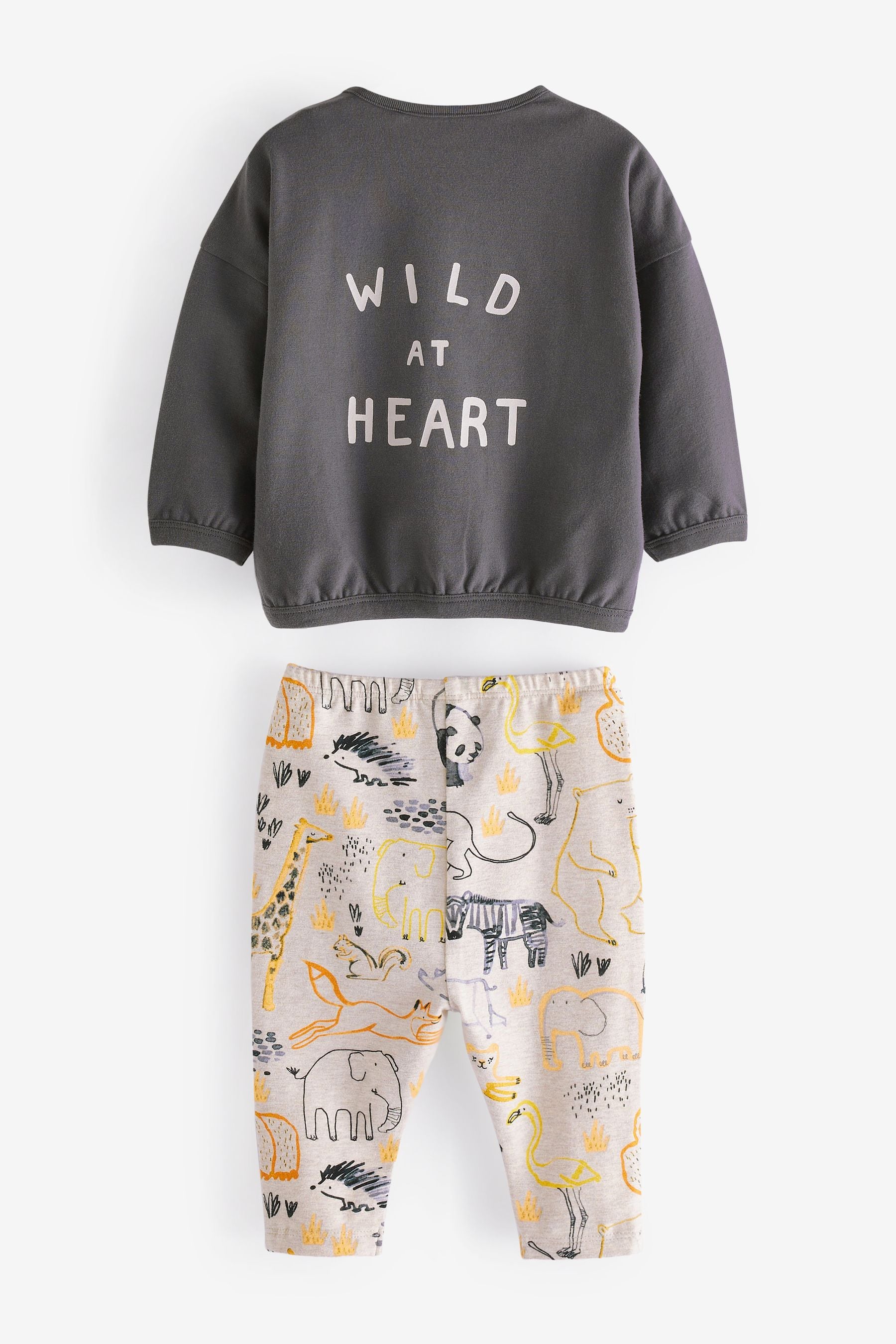 Grey Mono Lion Oversized T-Shirt And Leggings Baby Set