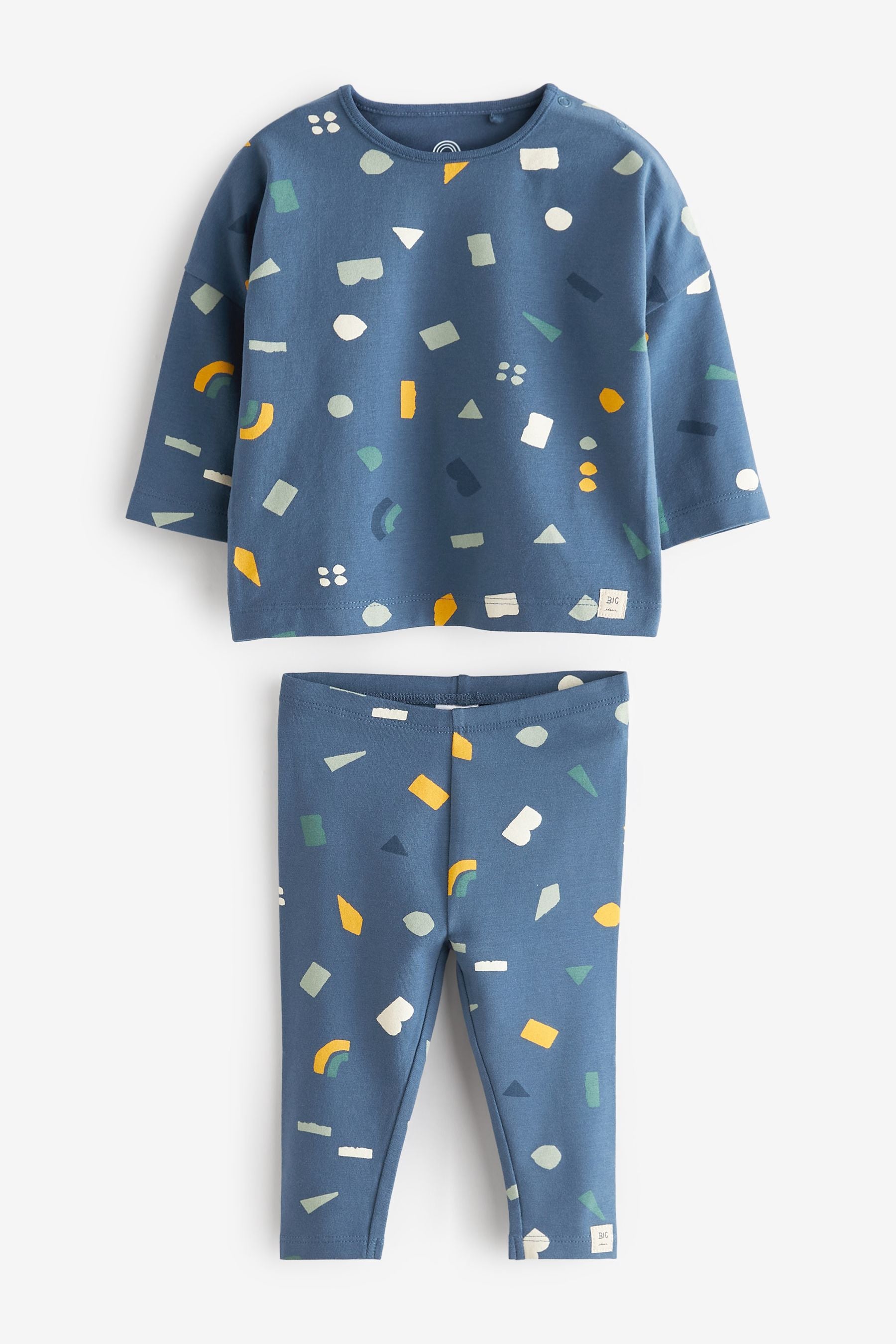 Blue Printed Baby Ribbed T-Shirt And Leggings Set