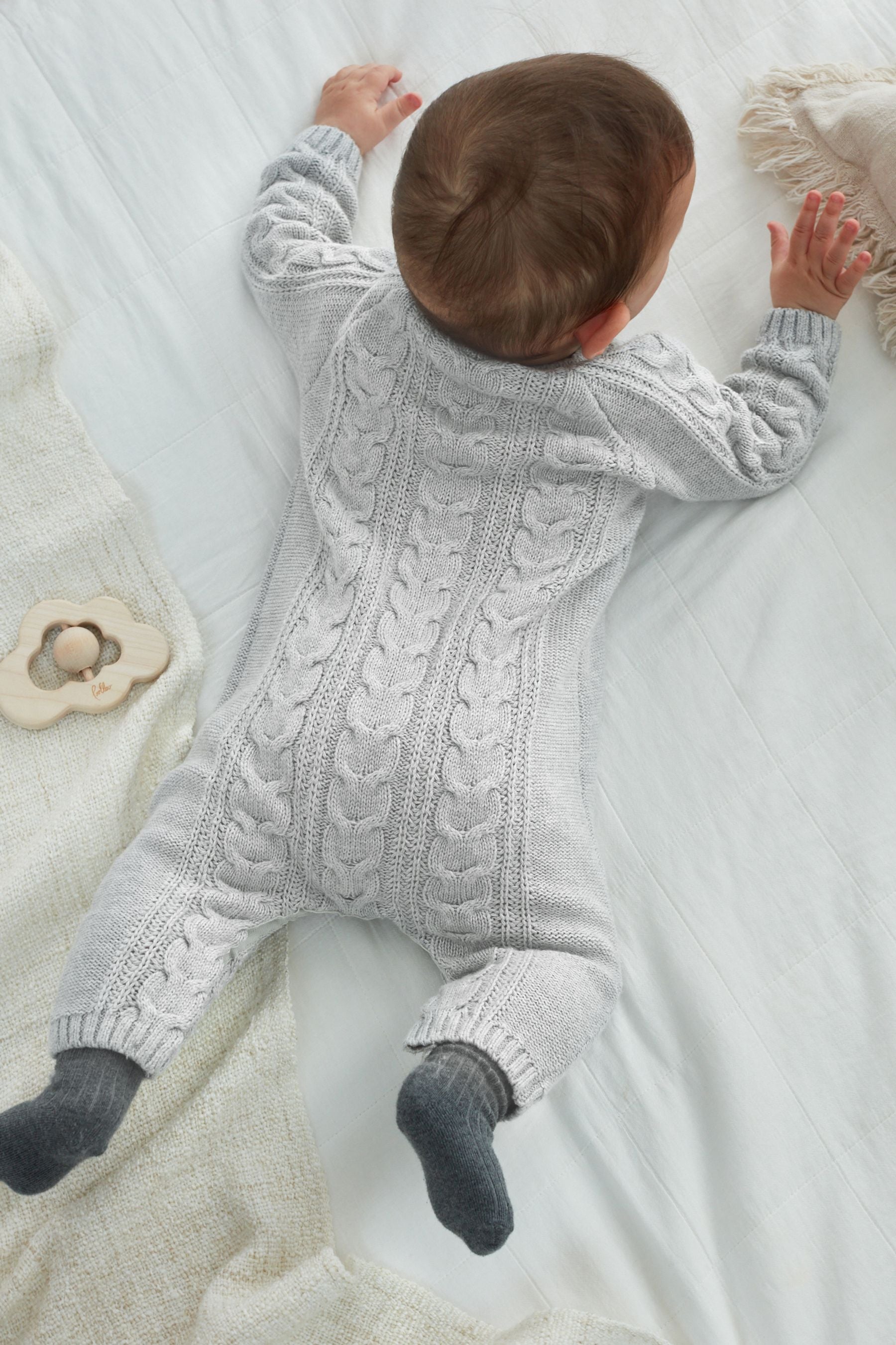 Grey Cable Knitted  Baby Romper (0mths-2yrs)