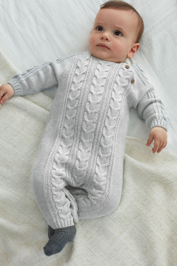 Grey Cable Knitted  Baby Romper (0mths-2yrs)