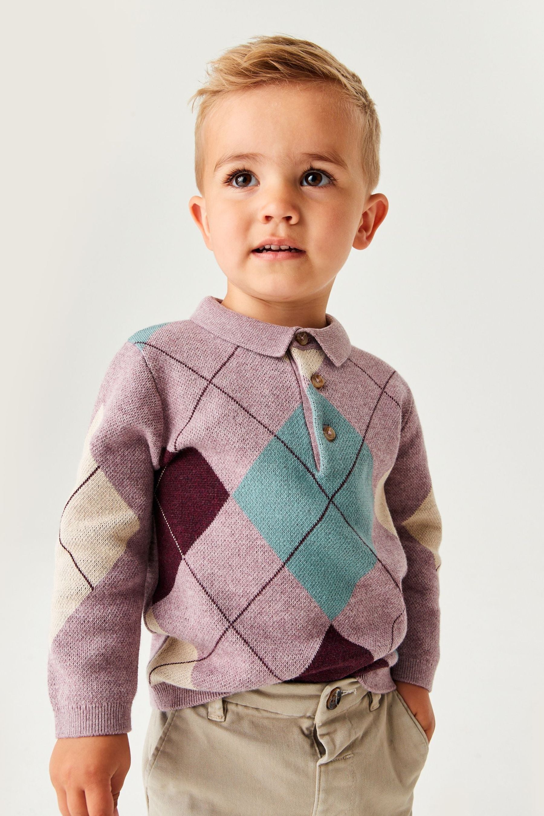 Purple Long Sleeve Patterned Polo Shirt (3mths-7yrs)