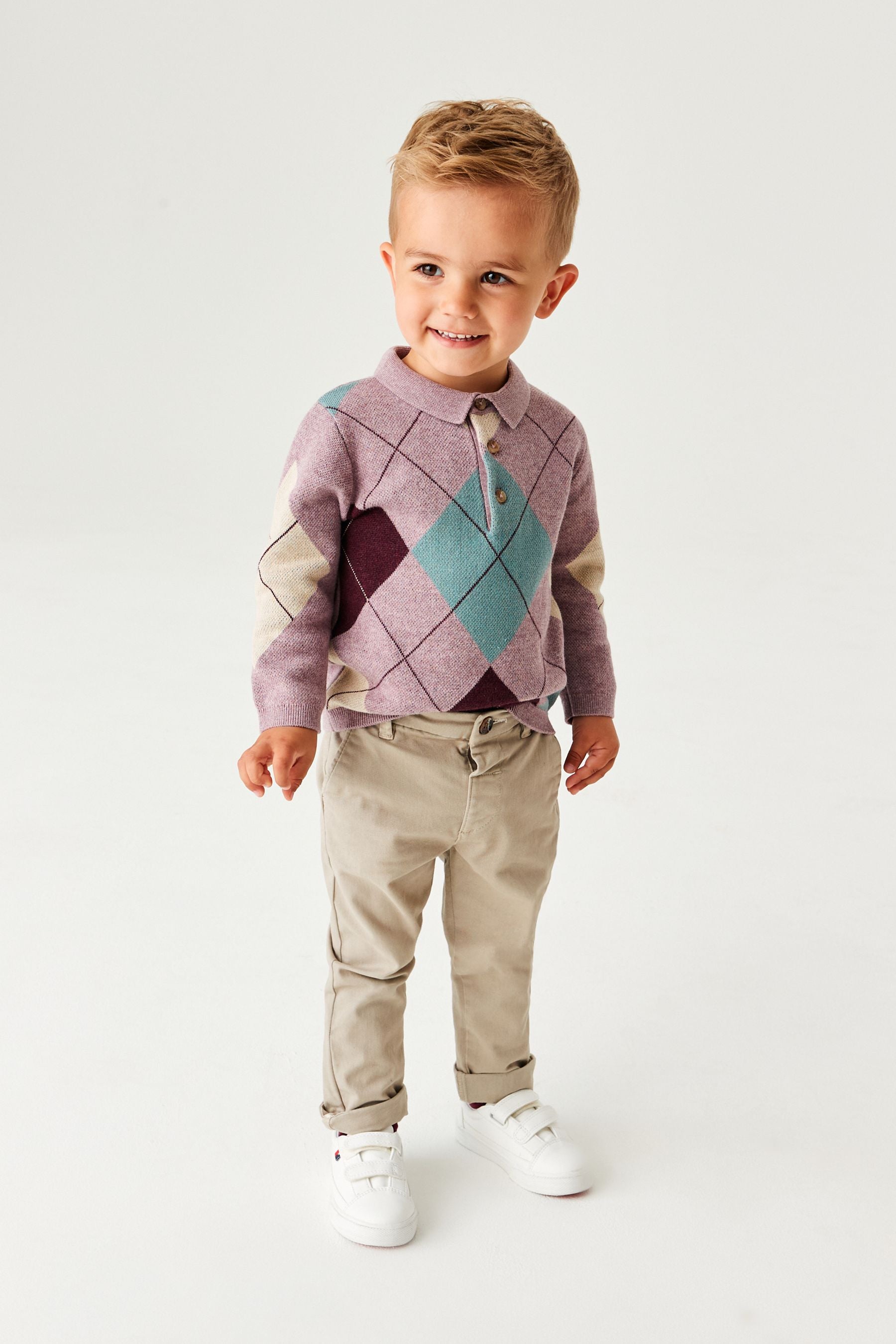 Purple Long Sleeve Patterned Polo Shirt (3mths-7yrs)