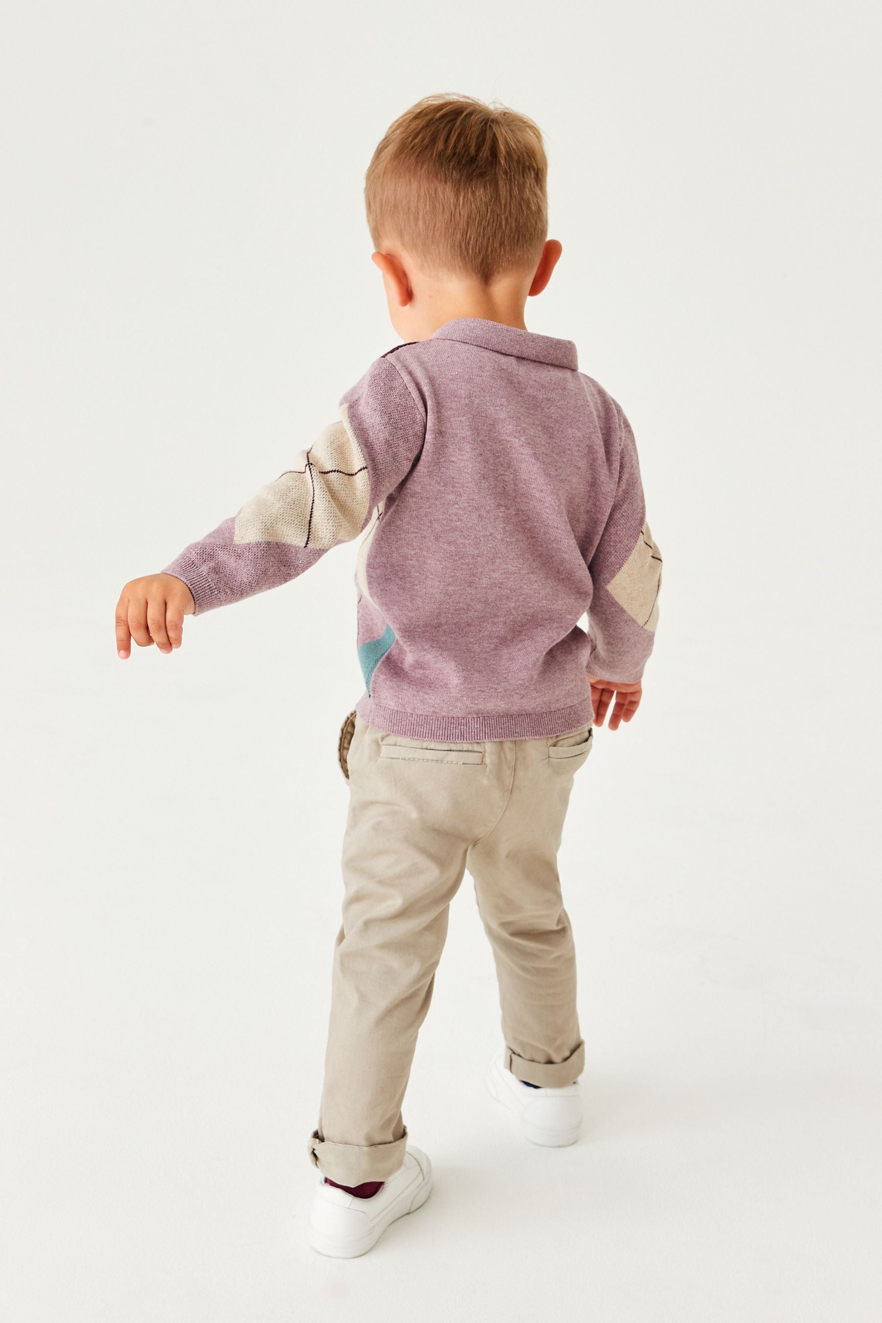 Purple Long Sleeve Patterned Polo Shirt (3mths-7yrs)