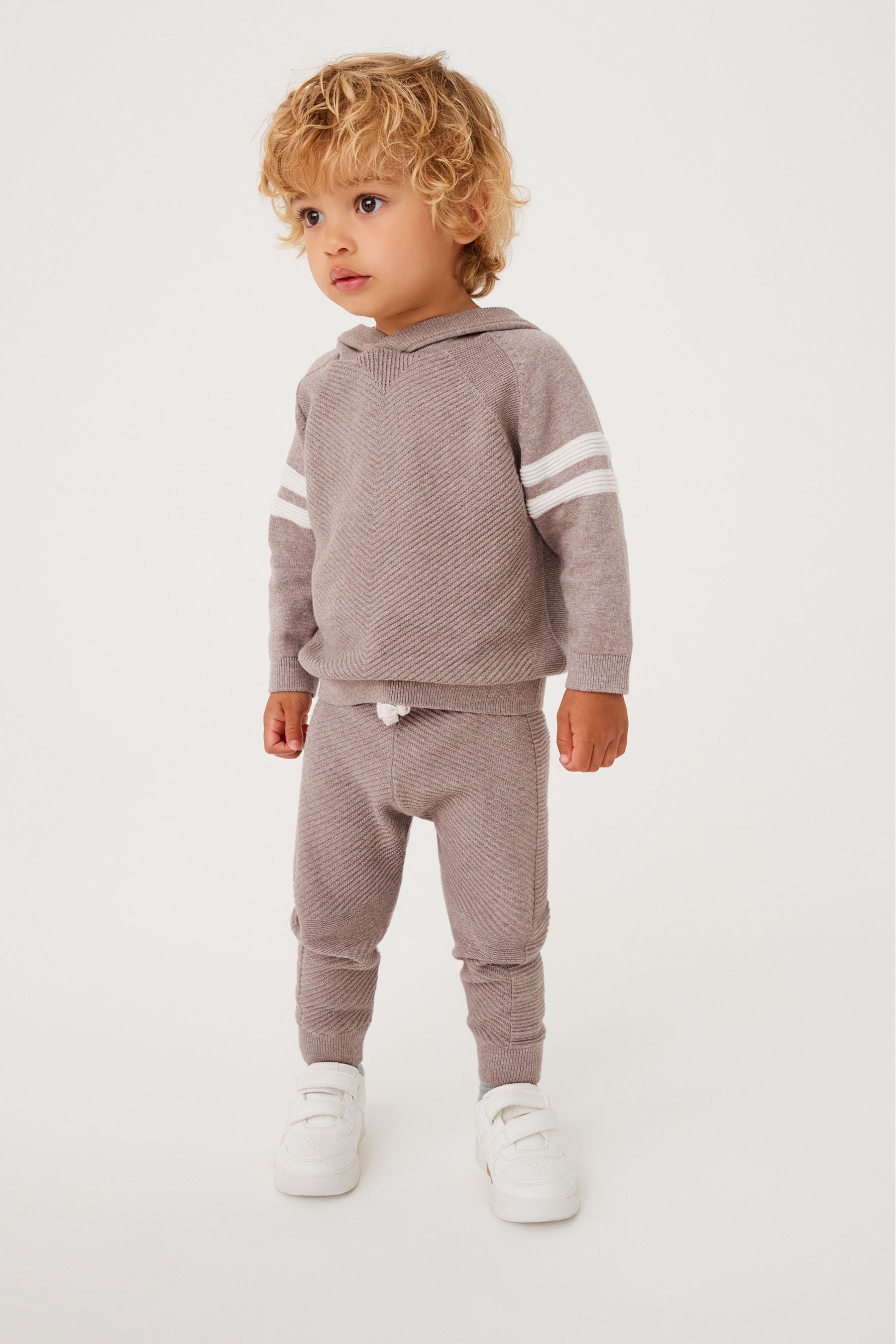 Taupe Brown Set Knitted Hoodie (3mths-7yrs)