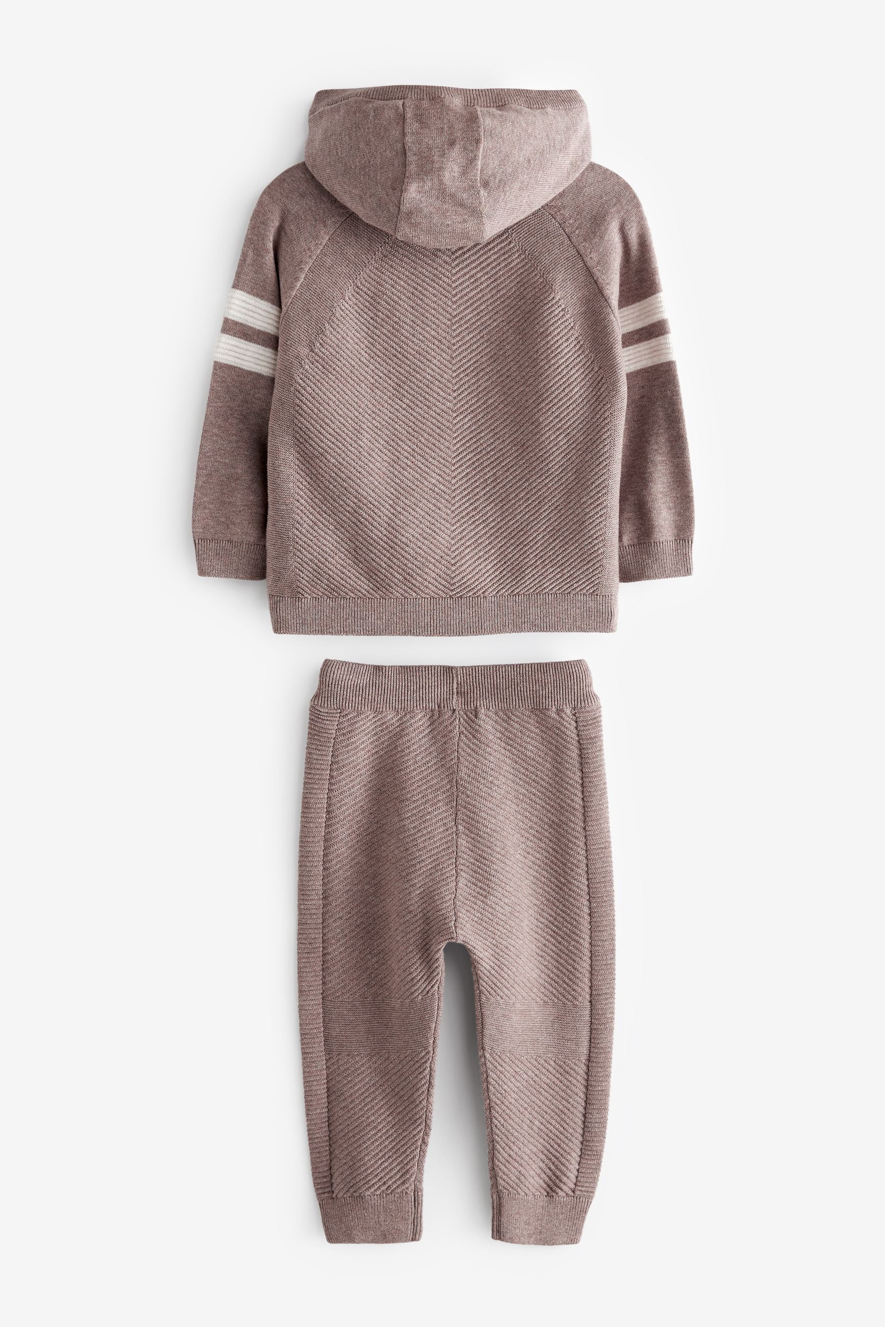 Taupe Brown Set Knitted Hoodie (3mths-7yrs)