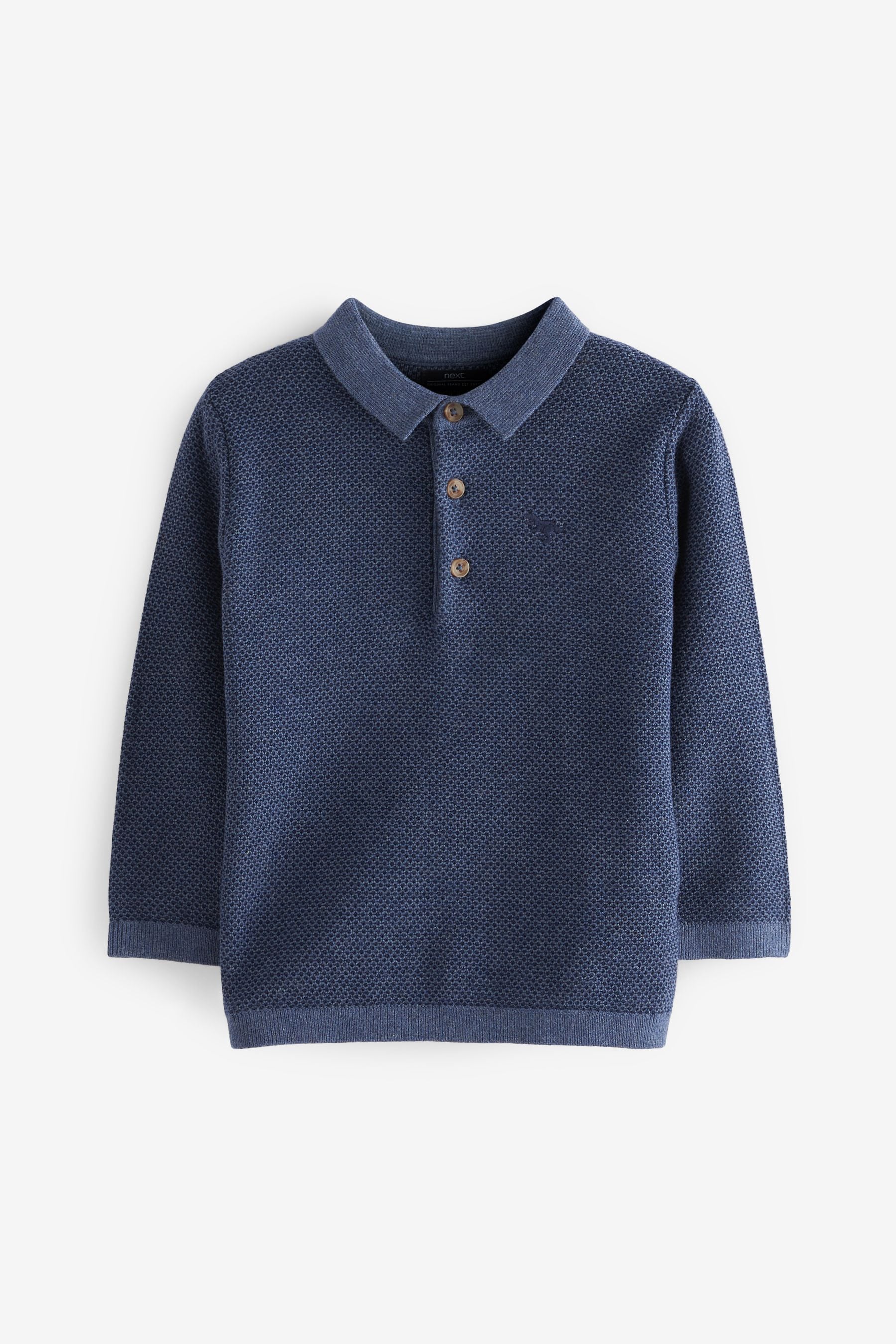 Navy Blue Long Sleeve Plain Polo Shirt (3mths-7yrs)