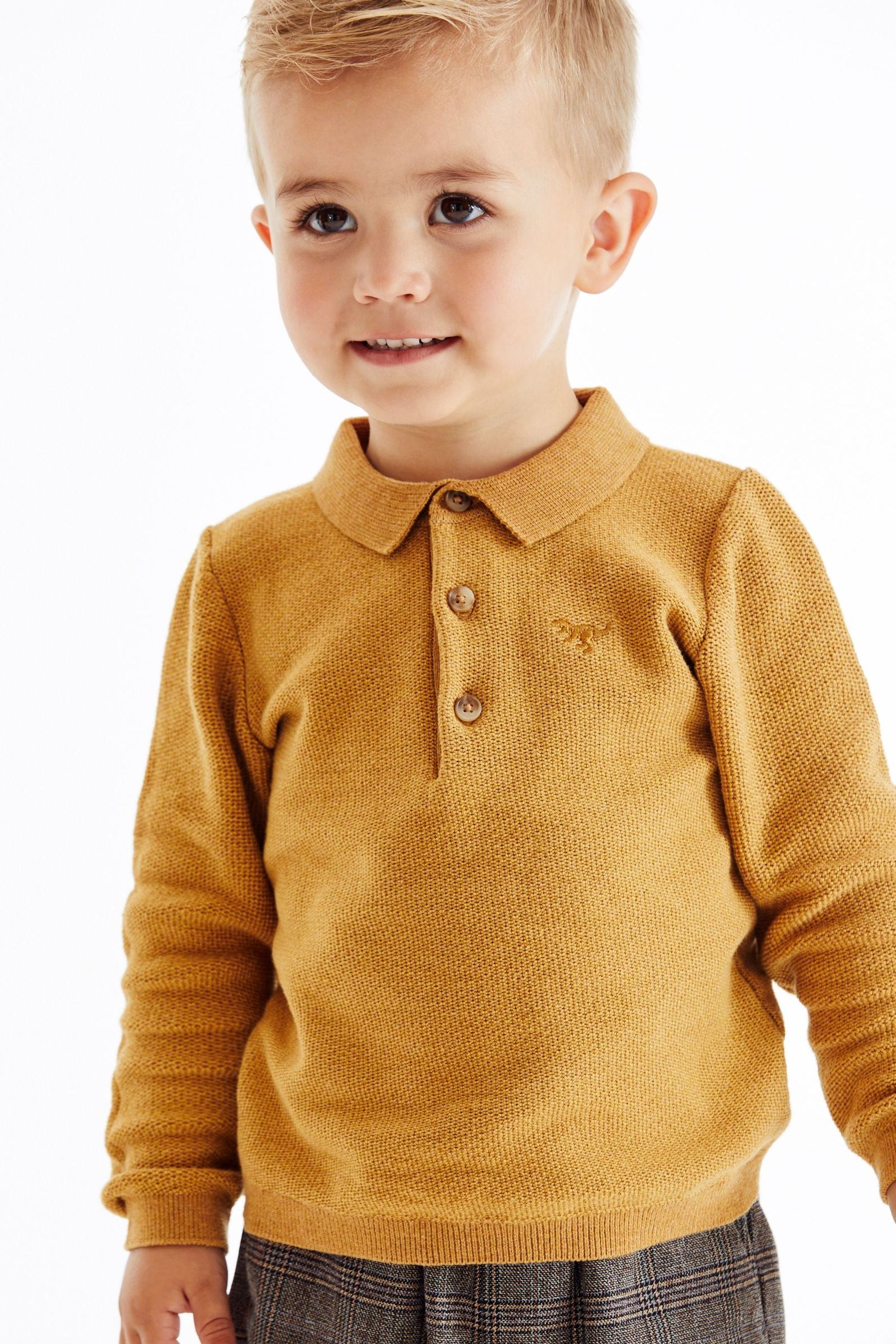 Ochre Yellow Long Sleeve Plain Polo Shirt (3mths-7yrs)