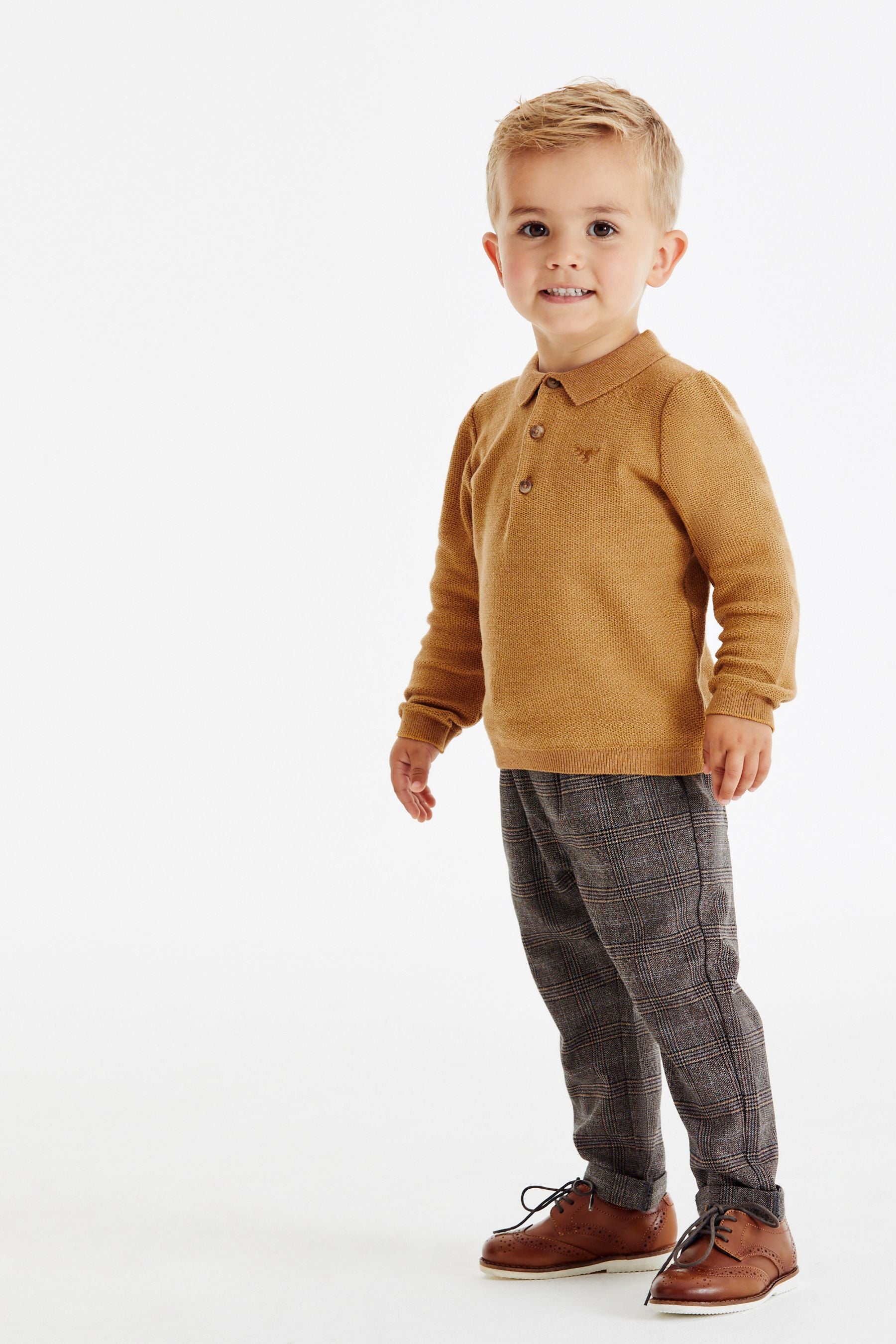 Ochre Yellow Long Sleeve Plain Polo Shirt (3mths-7yrs)