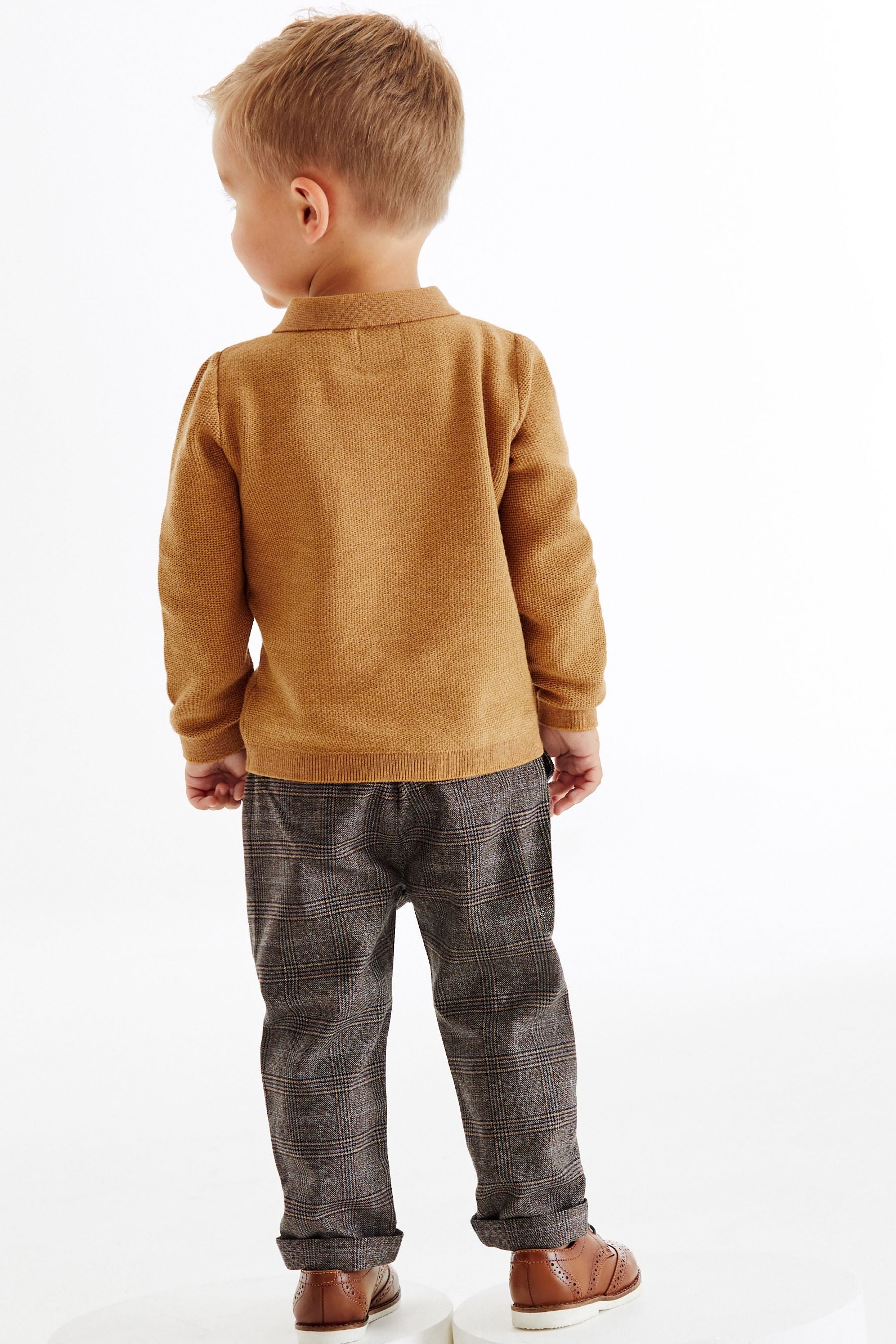 Ochre Yellow Long Sleeve Plain Polo Shirt (3mths-7yrs)