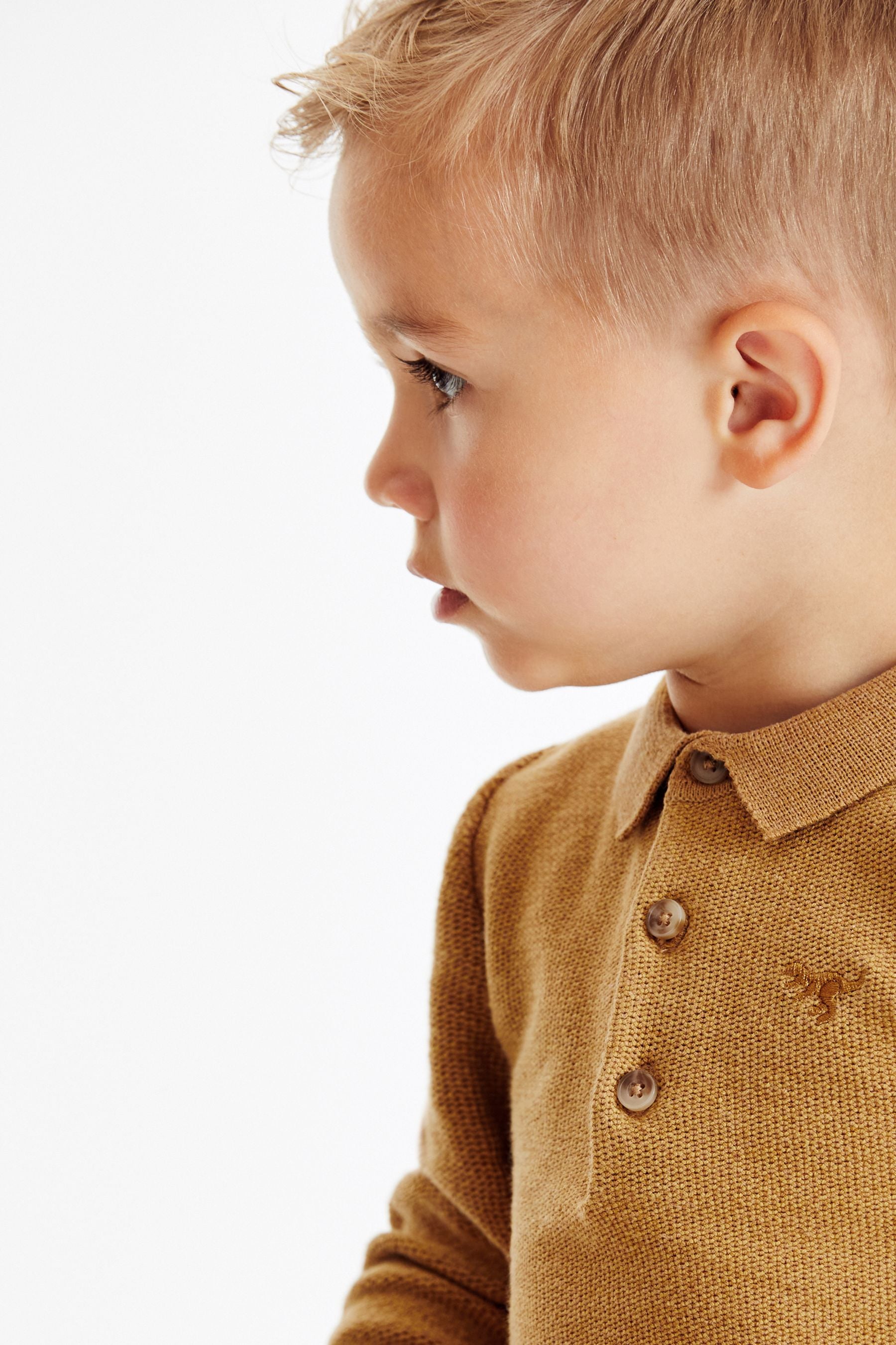 Ochre Yellow Long Sleeve Plain Polo Shirt (3mths-7yrs)