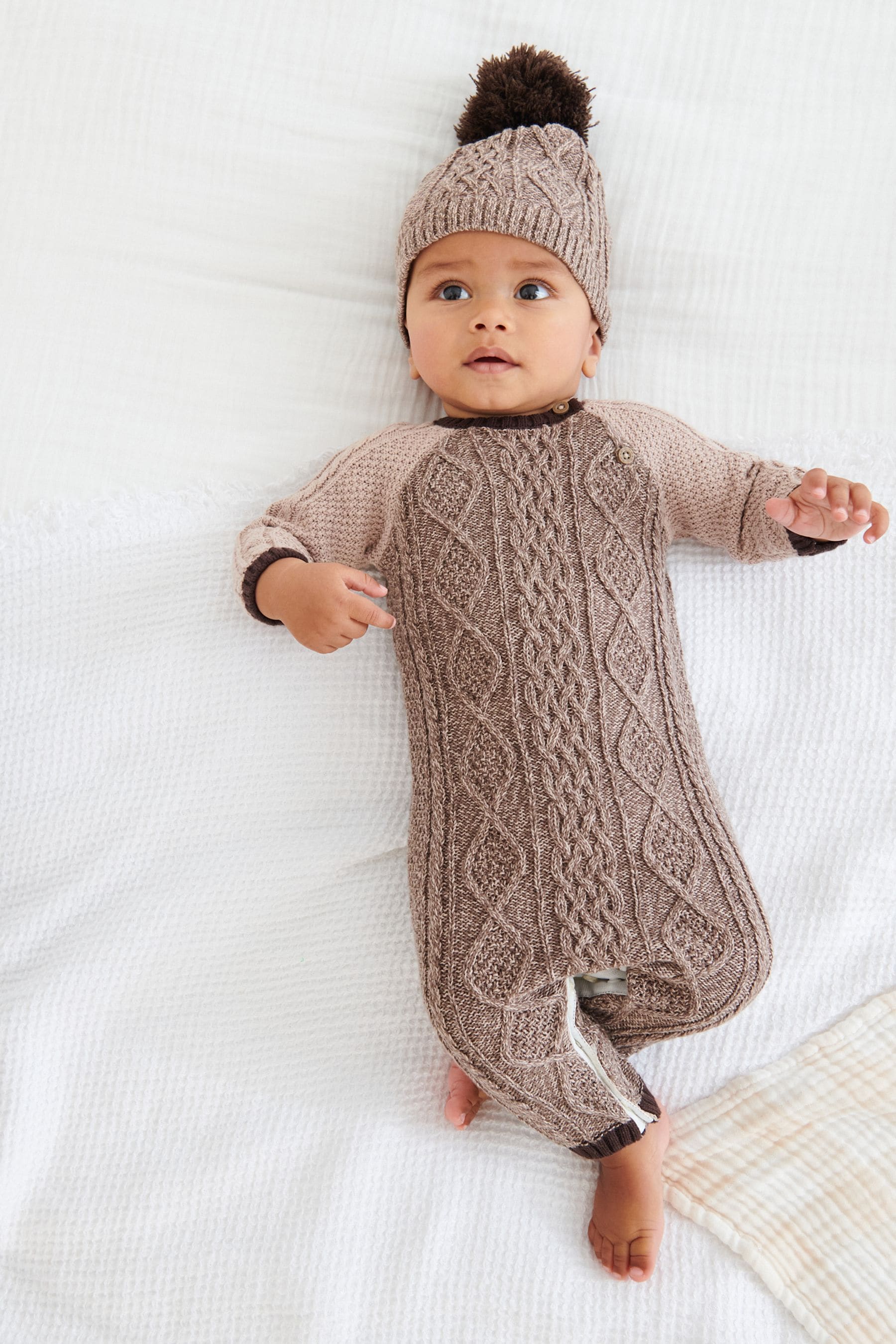 Brown Knitted Baby Rompersuit And Hat (0mths-2yrs)