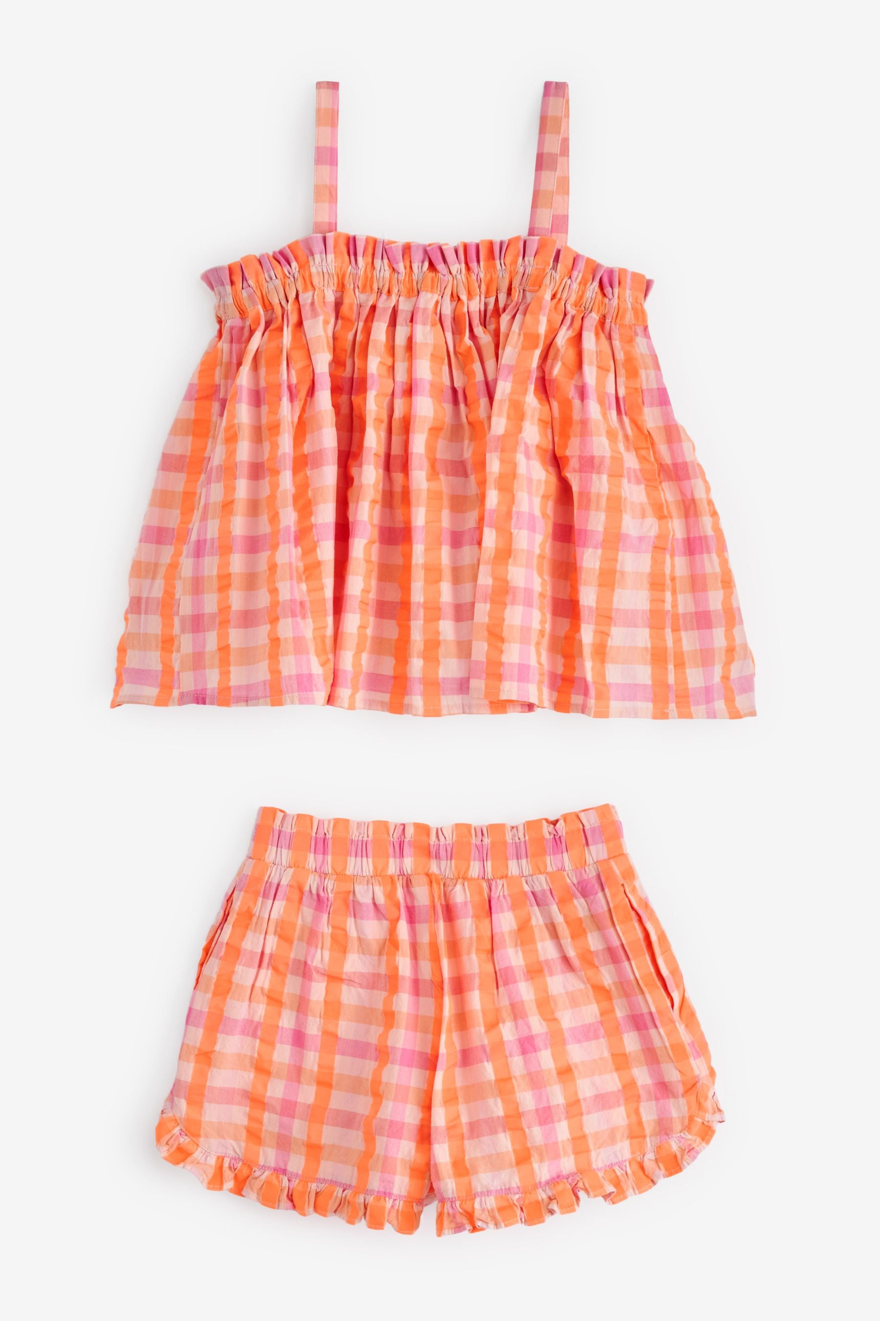 Pink/Orange Fluorescent Check Cami and Short Co-Ord Set (3-16yrs)