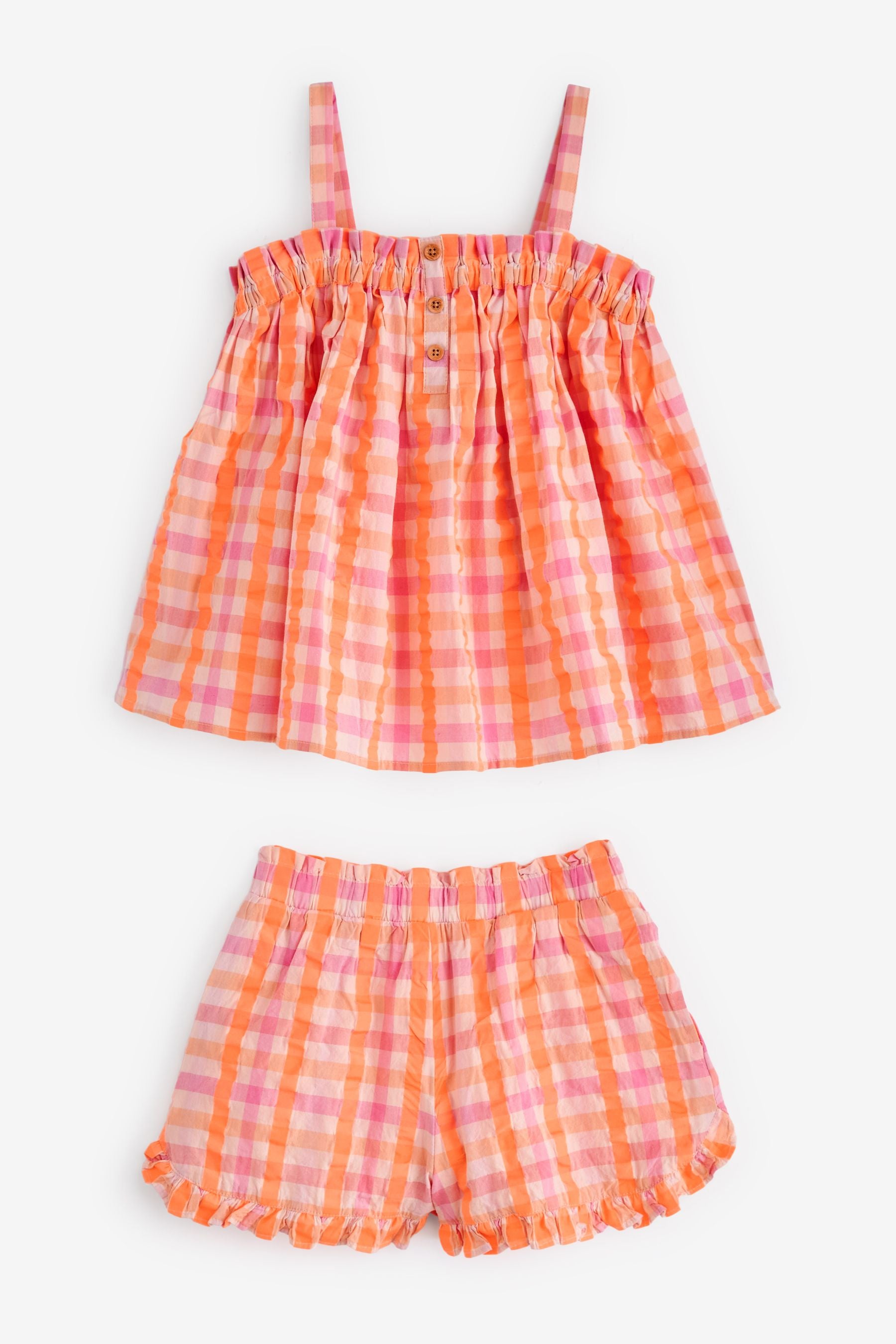 Pink/Orange Fluorescent Check Cami and Short Co-Ord Set (3-16yrs)