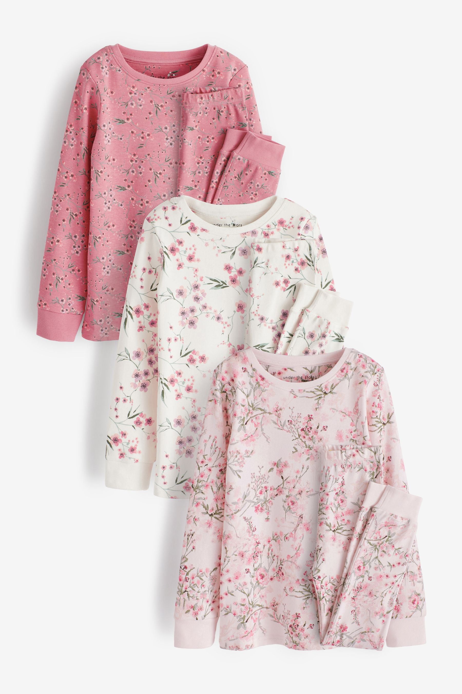 Pink/Cream Floral Pyjamas 3 Pack Pyjamas (3-16yrs)