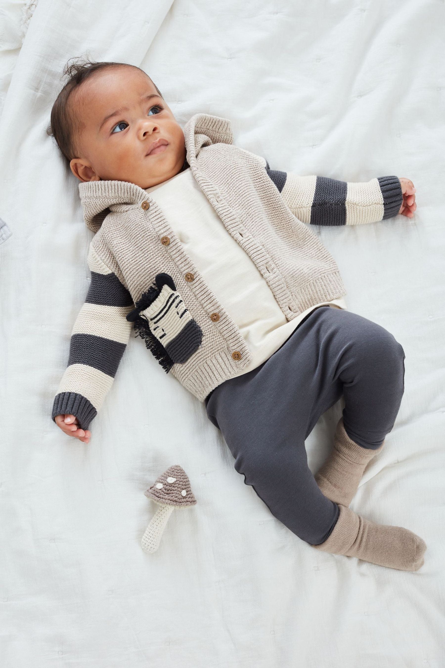 Oatmeal Brown Zebra Baby Knitted Cardigan (0mths-2yrs)