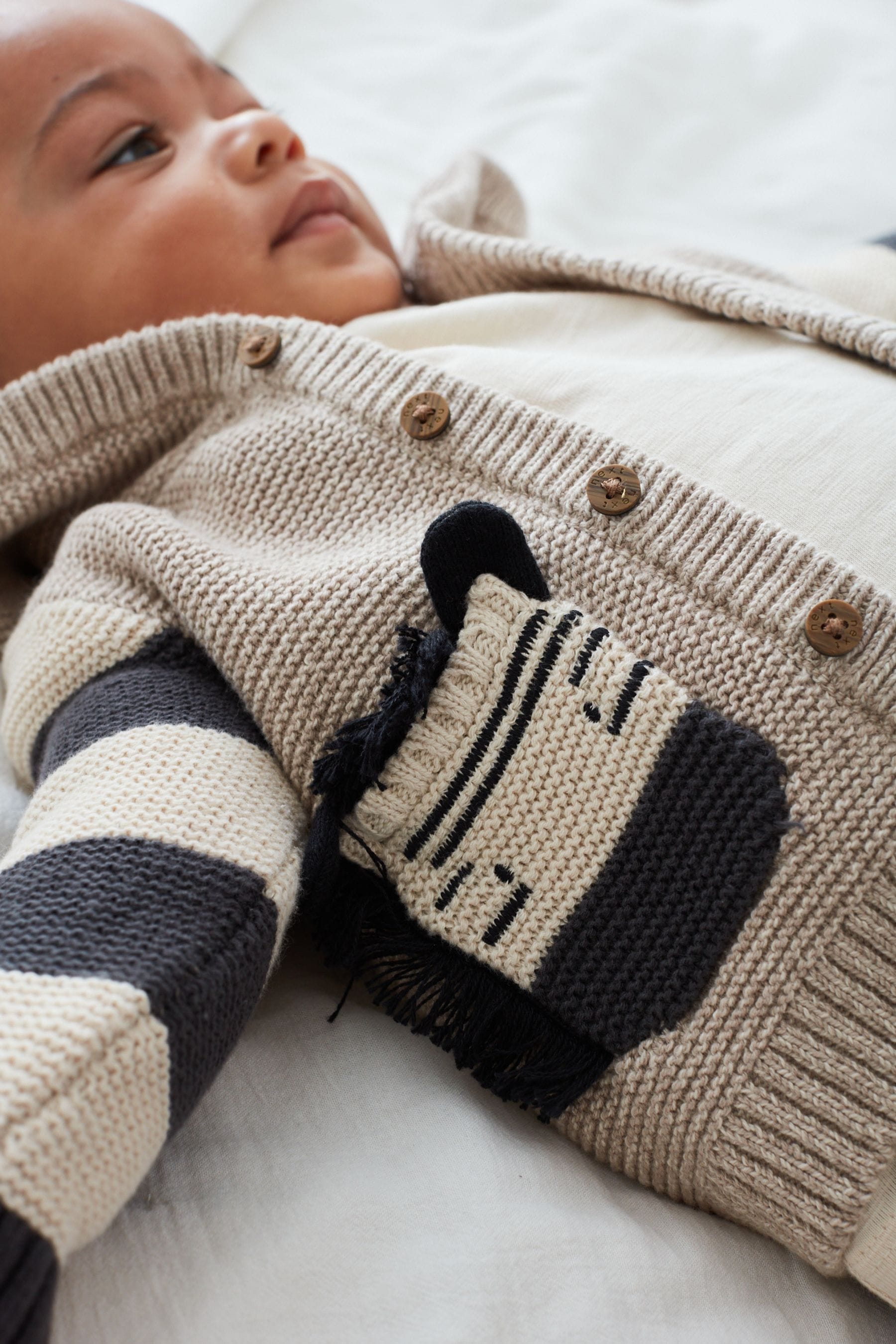 Oatmeal Brown Zebra Baby Knitted Cardigan (0mths-2yrs)