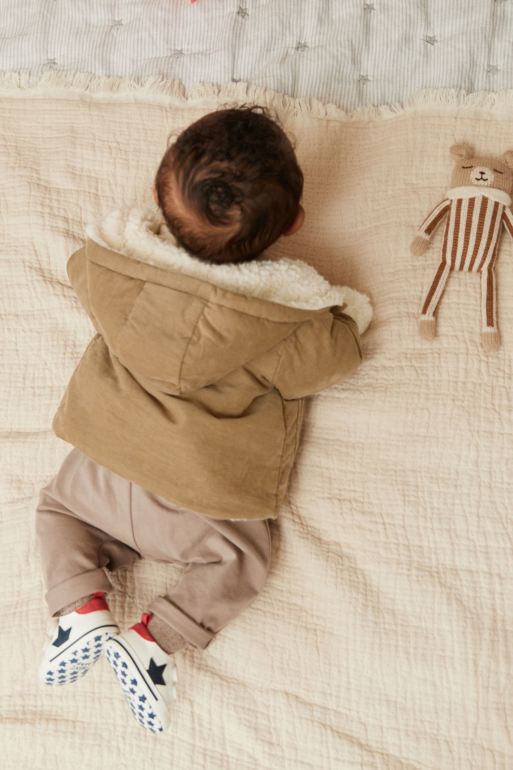 Brown Cord Baby Borg Lined Hooded Jacket (0mths-2yrs)