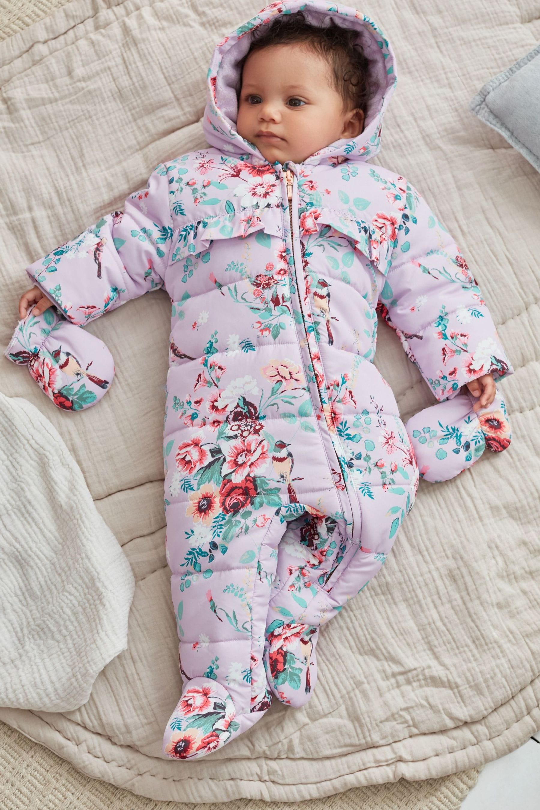 Blue Floral Baby All-In-One Pramsuit (0mths-2yrs)