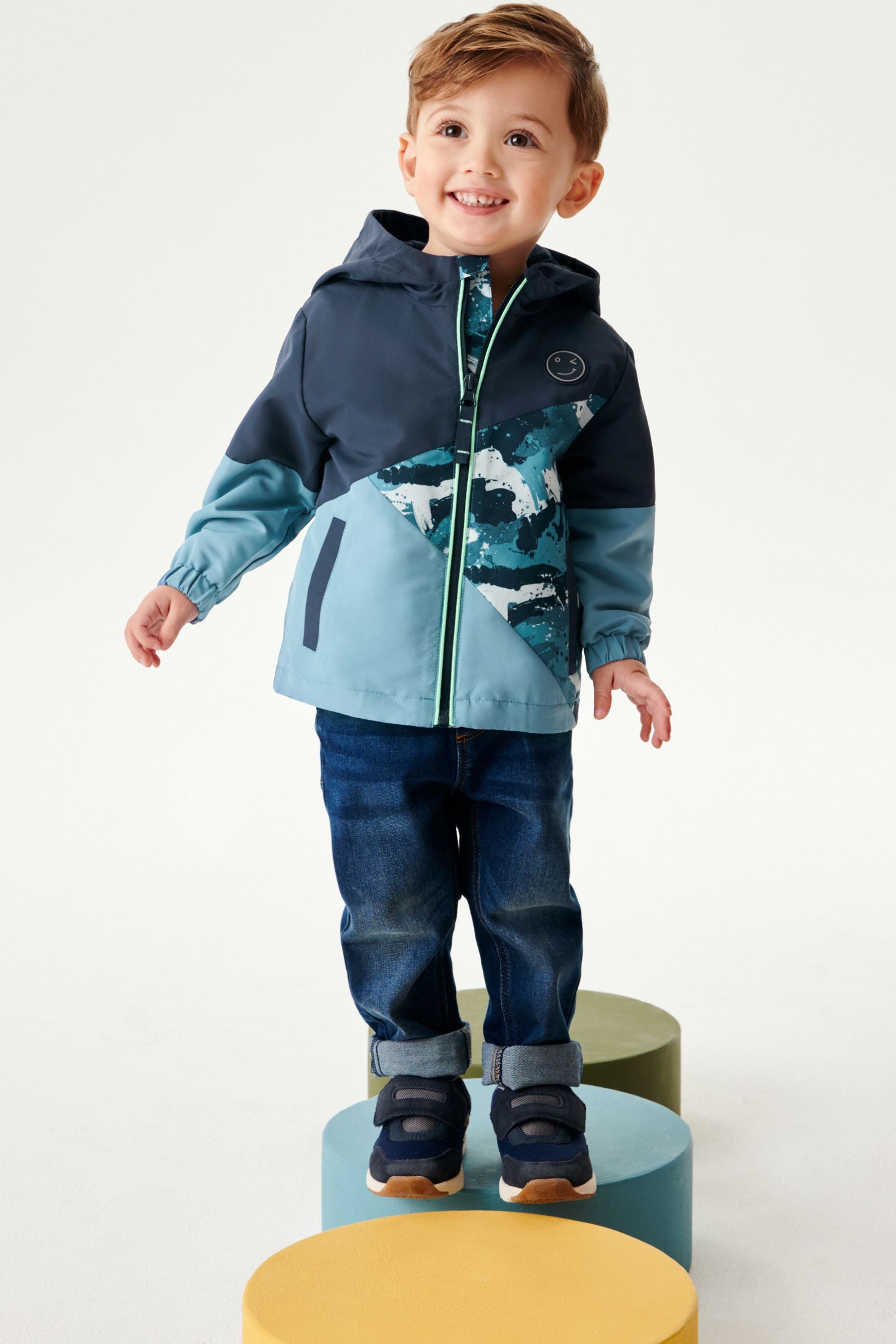 Blue Colourblock Zip Hooded Jacket (3mths-7yrs)