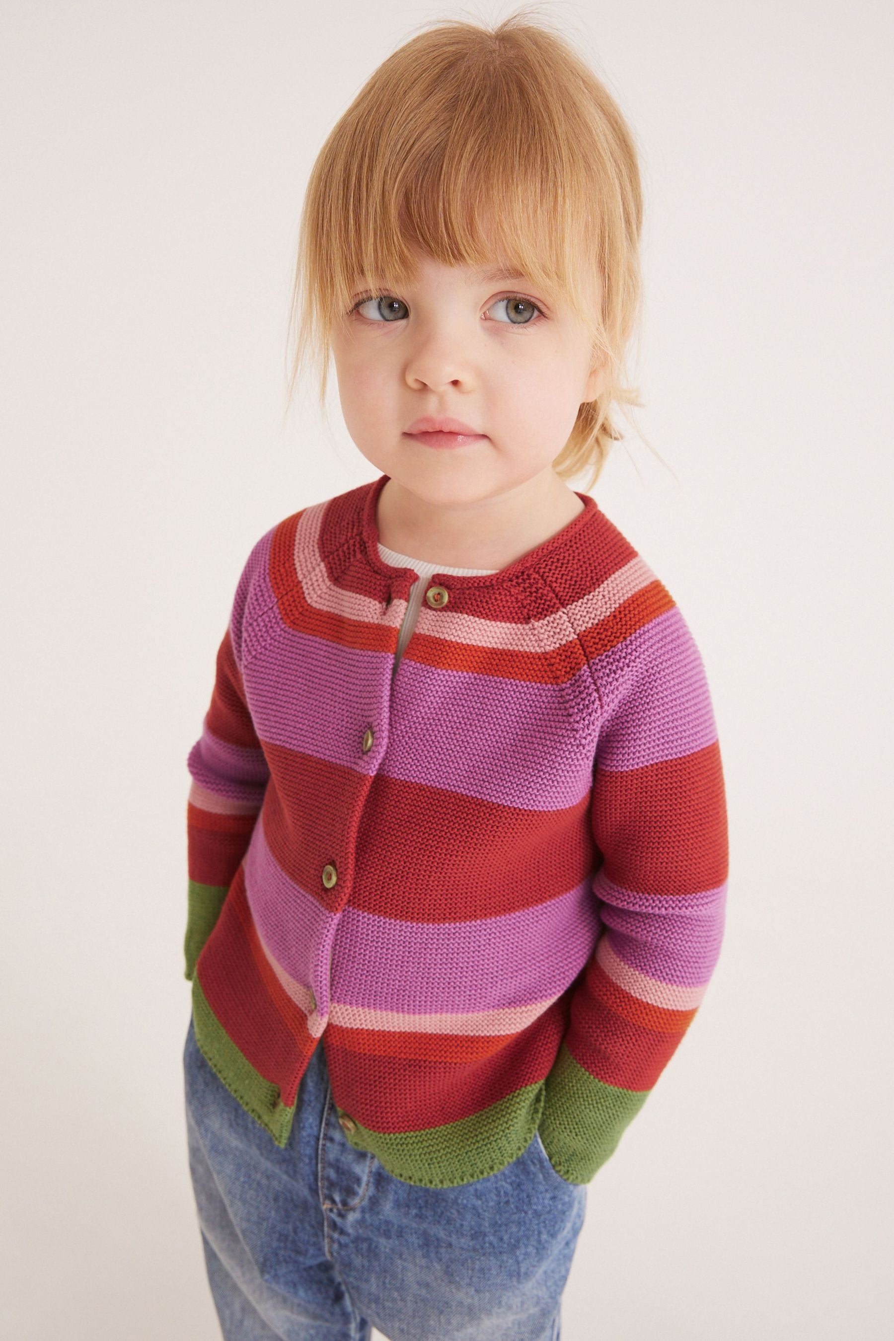 Bright Pink/Red Stripe Cardigan (3mths-10yrs)