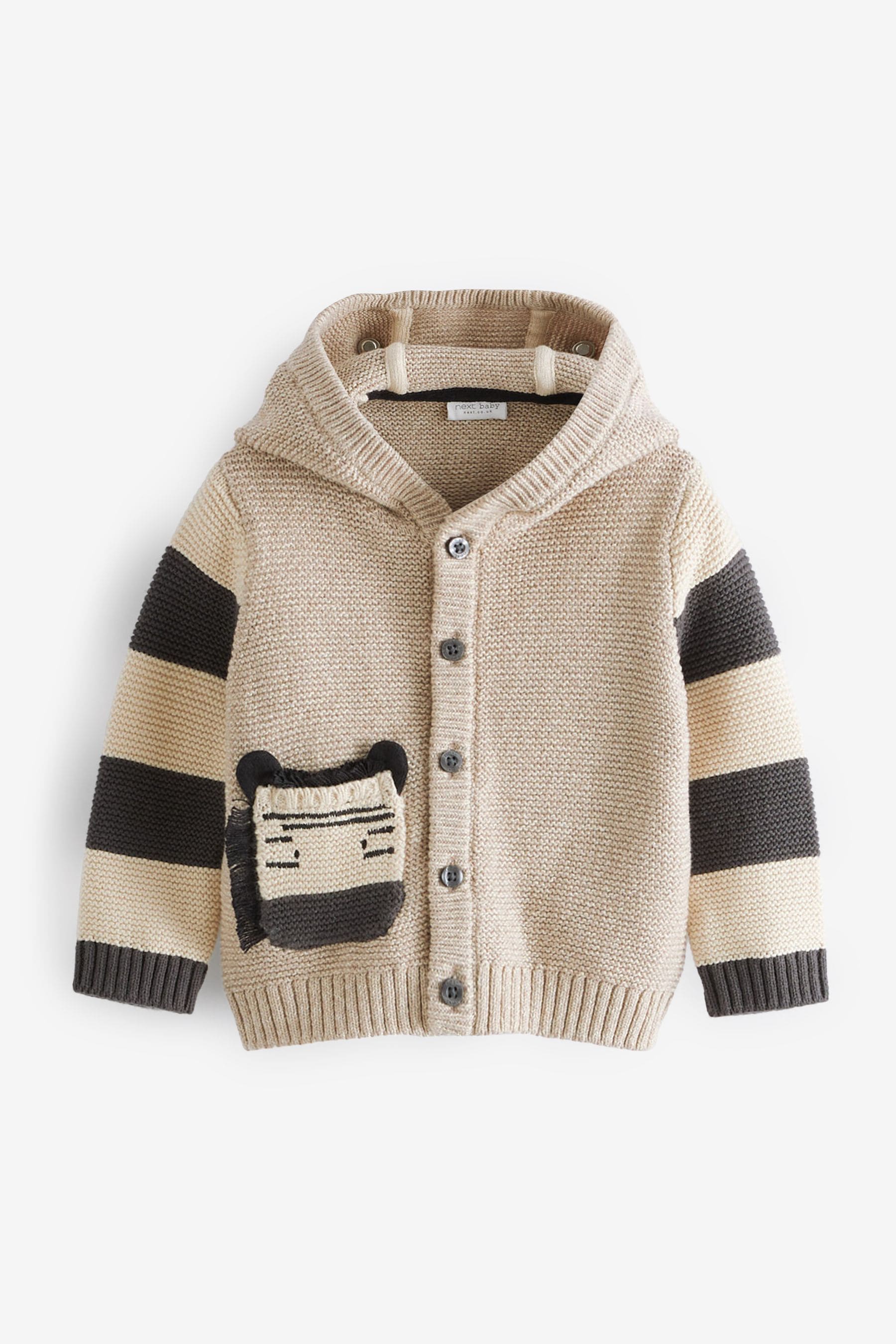 Oatmeal Brown Zebra Baby Knitted Cardigan (0mths-2yrs)