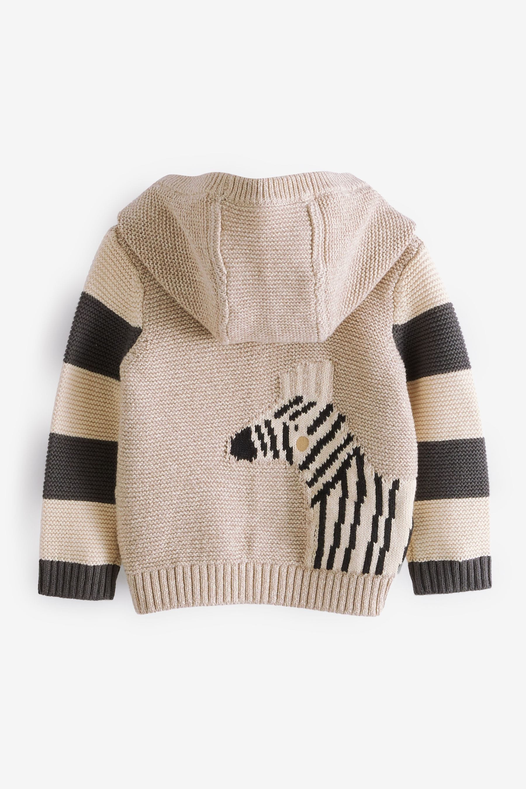 Oatmeal Brown Zebra Baby Knitted Cardigan (0mths-2yrs)