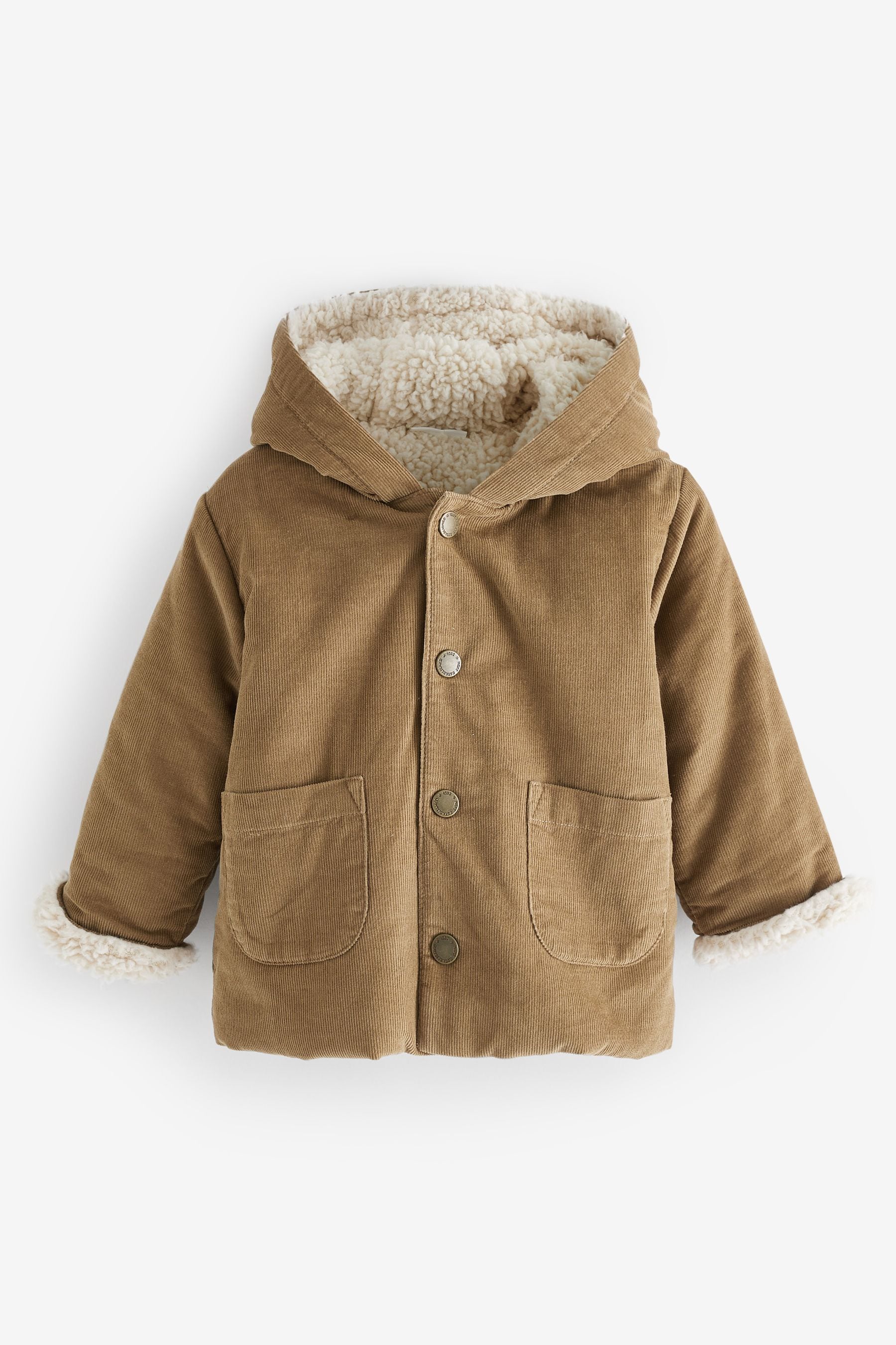 Brown Cord Baby Borg Lined Hooded Jacket (0mths-2yrs)