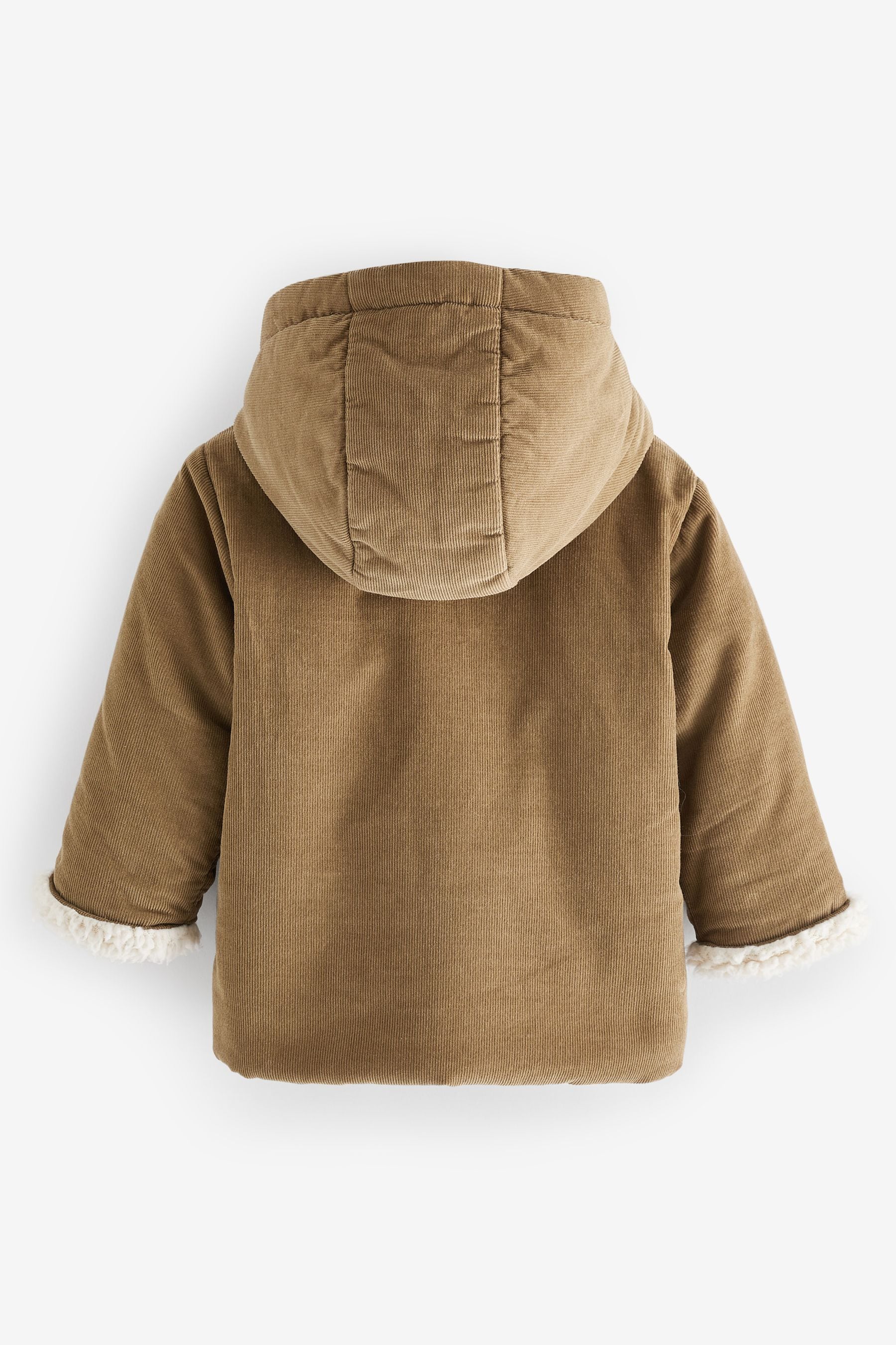 Brown Cord Baby Borg Lined Hooded Jacket (0mths-2yrs)