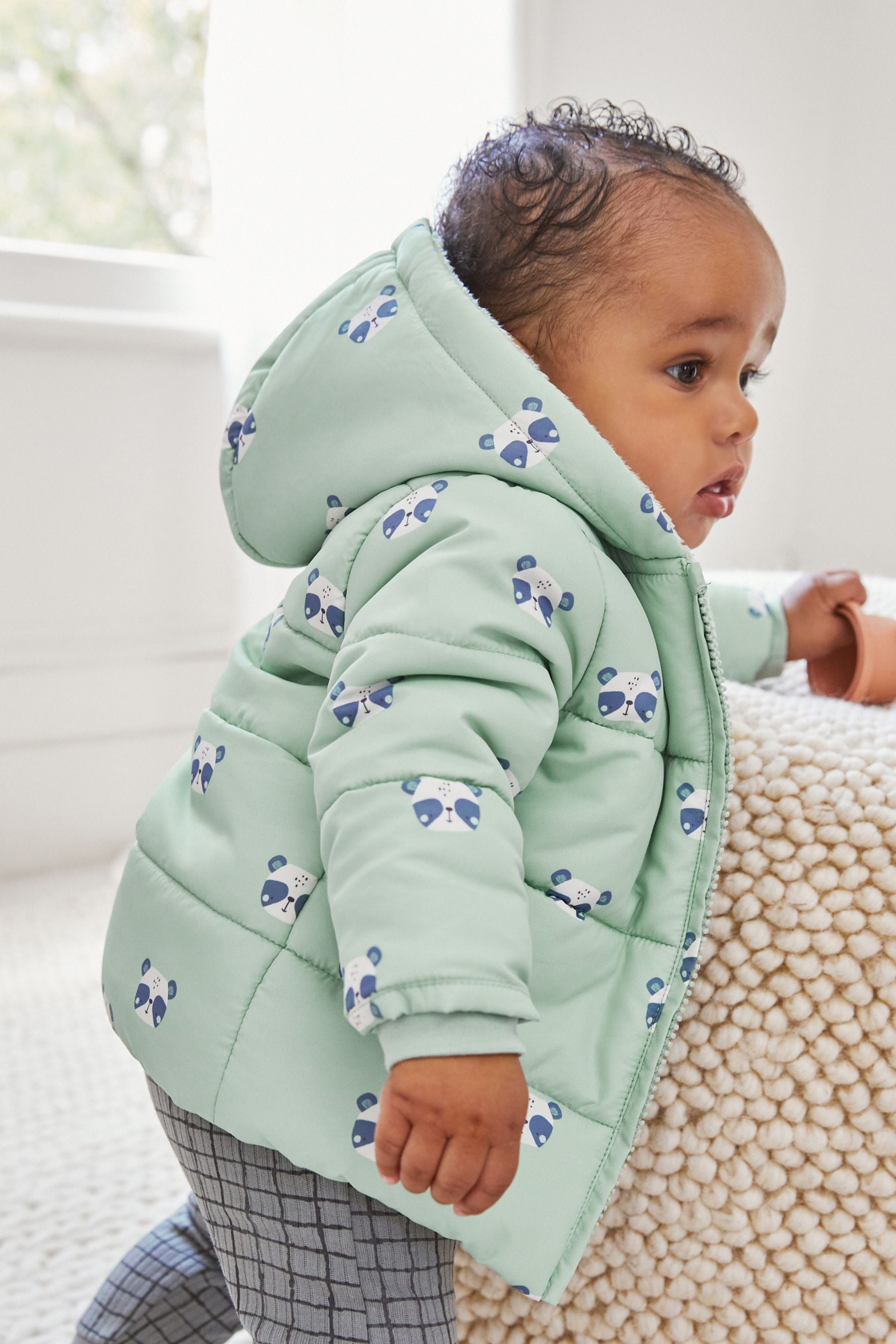 Sage Green Panda Hooded Baby Jacket (0mths-2yrs)