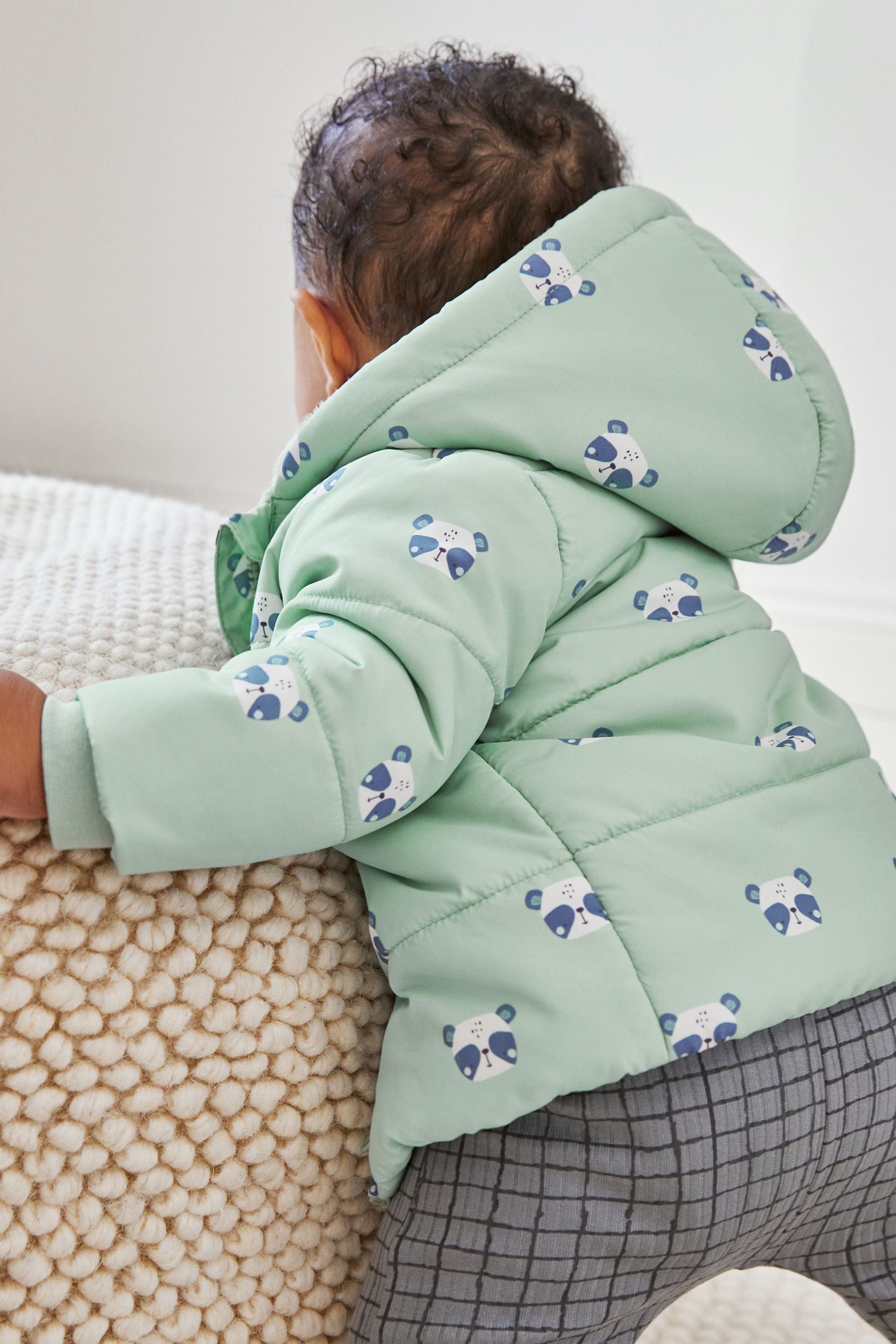 Sage Green Panda Hooded Baby Jacket (0mths-2yrs)