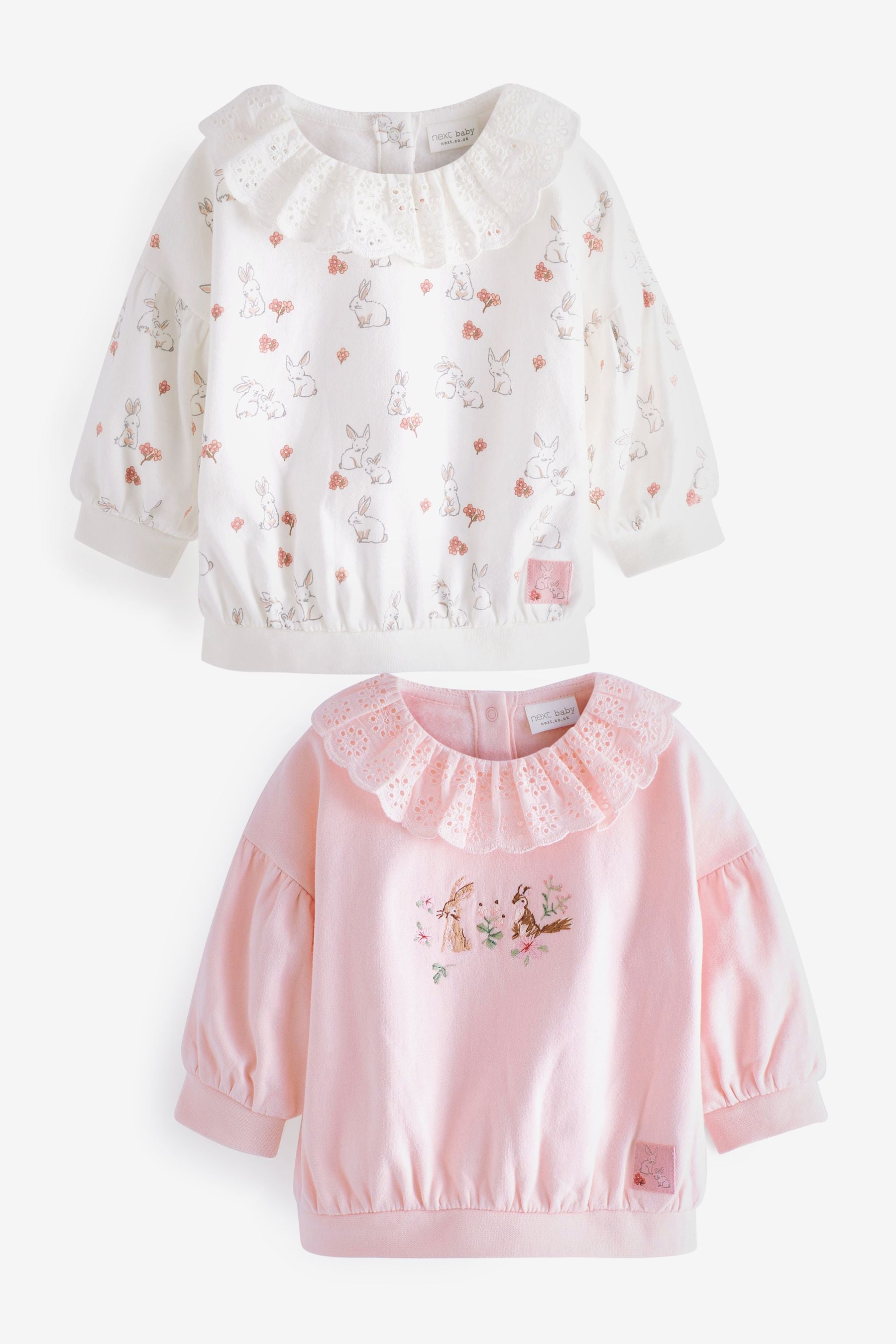 White/Pink Bunny 2 Pack Baby Sweat Tops (0mths-2yrs)