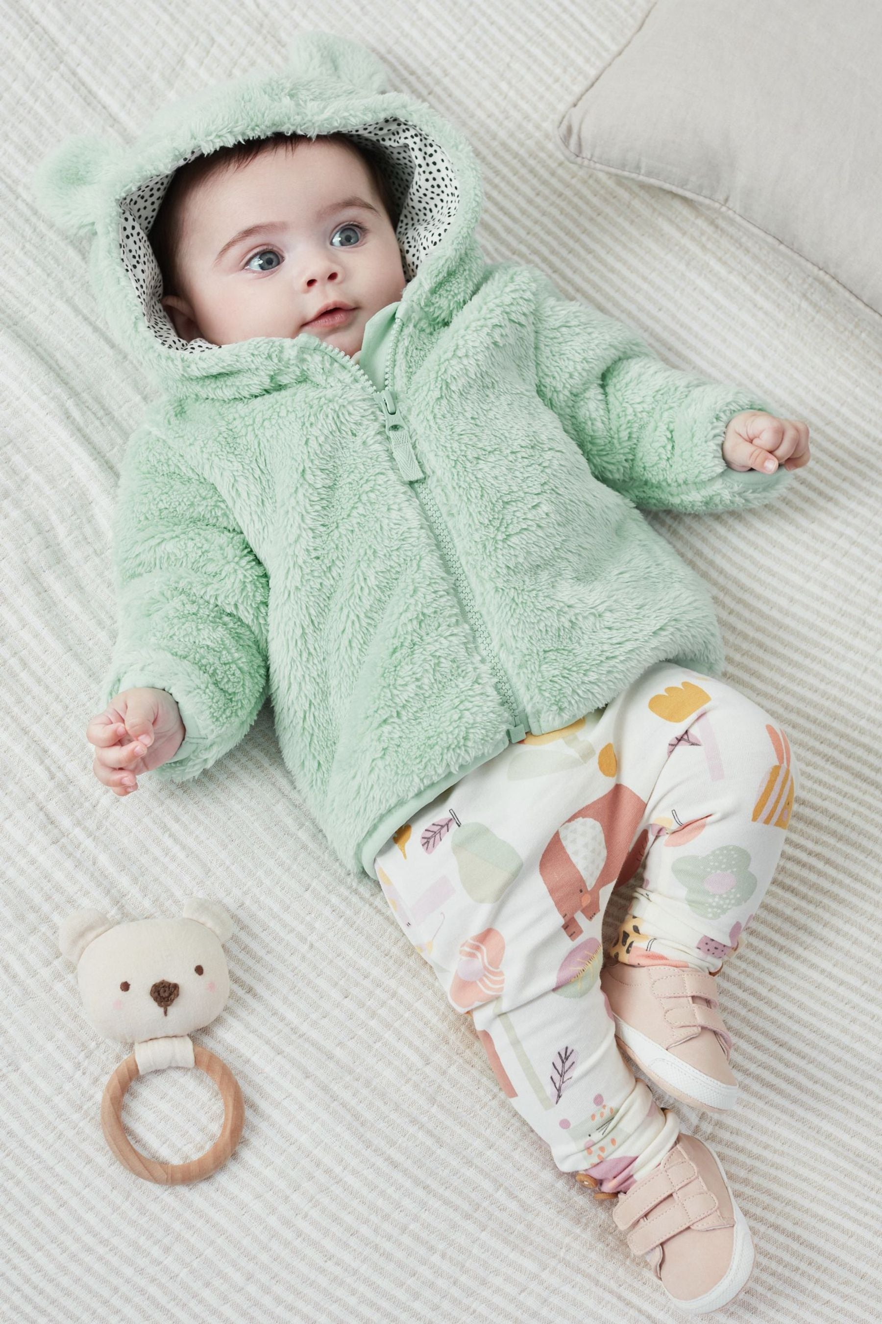 Mint Green Cosy Fleece Bear Baby Jacket